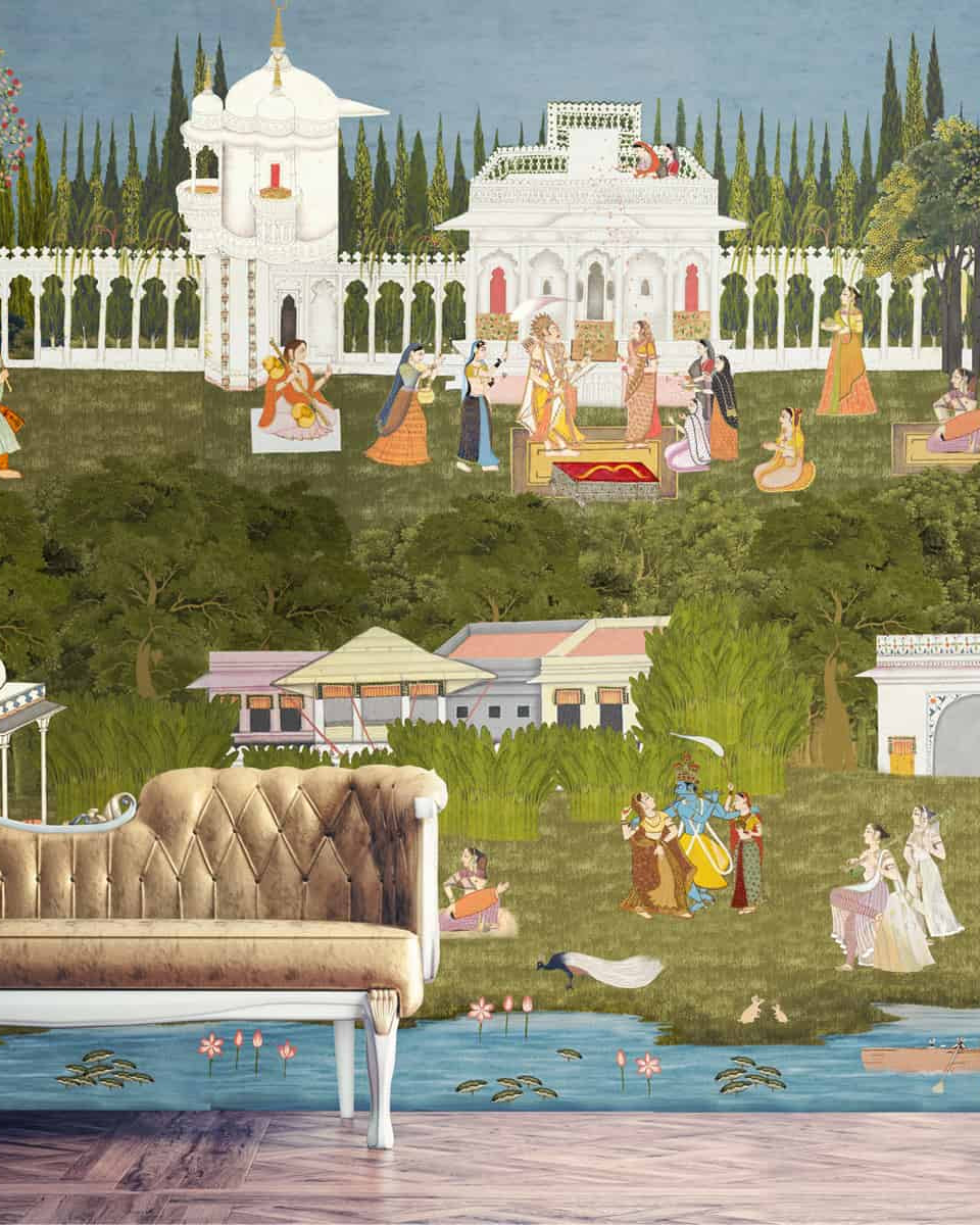 Rama - Krishna Vibrant Luxury Suneherii Wallpaper - Marble Lotus - Shop Rama - Krishna Vibrant Luxury Suneherii Wallpaper