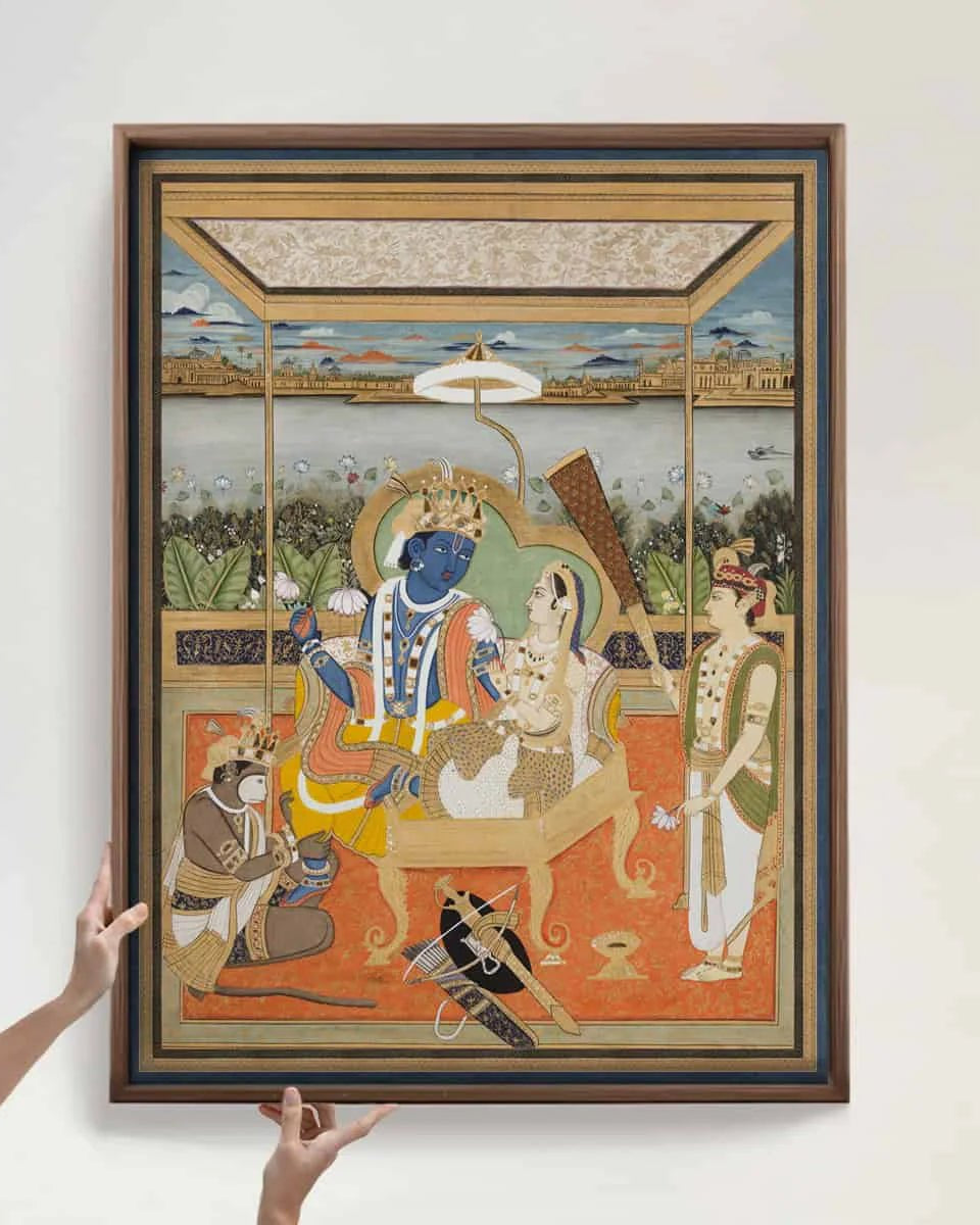 Ramayan Vintage Indian Painting Wall Art Frameless Digital Print Poster 36 x 48 inches - Marble Lotus - Ram Durbar Vintage Indian Painting Wall Art Digital Print Poster 36 x 48 inches Wall Art for Living Room Decor Wall Art