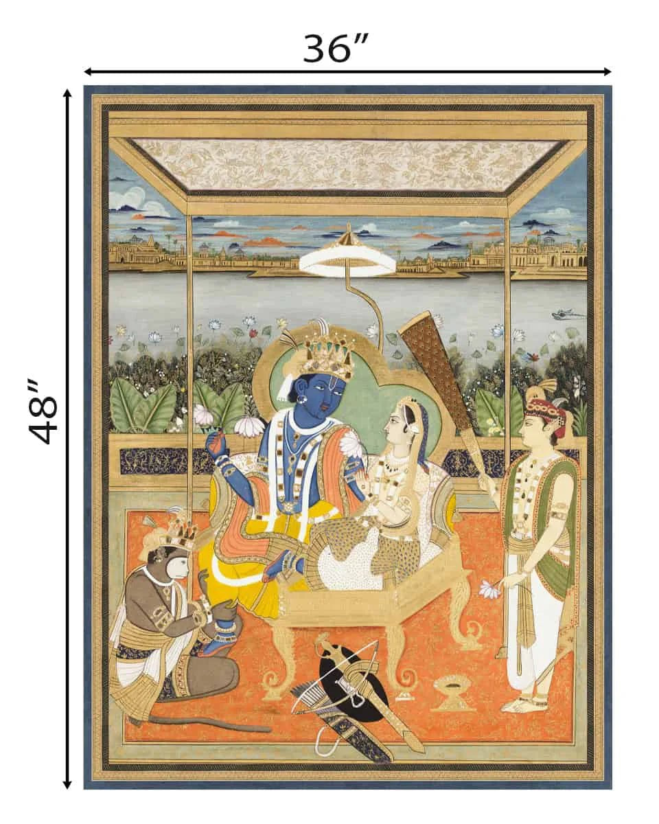 Ramayan Vintage Indian Painting Wall Art Frameless Digital Print Poster 36 x 48 inches - Marble Lotus - Ram Durbar Vintage Indian Painting Wall Art Digital Print Poster 36 x 48 inches Wall Art for Living Room Decor Wall Art