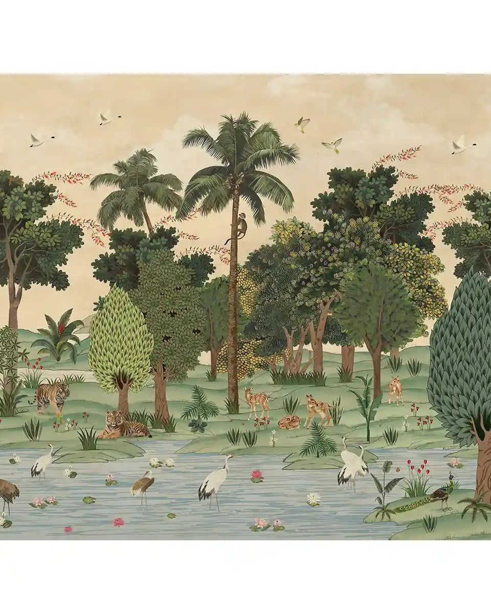 Ran Shringar Wallpaper Depicting Ranthambore Forest Designed for Walls Creamish Beige - Marble Lotus - Ran Shringar Wallpaper Depicting Ranthambore Forest Designed for Walls muddy creamish beige Buy Now