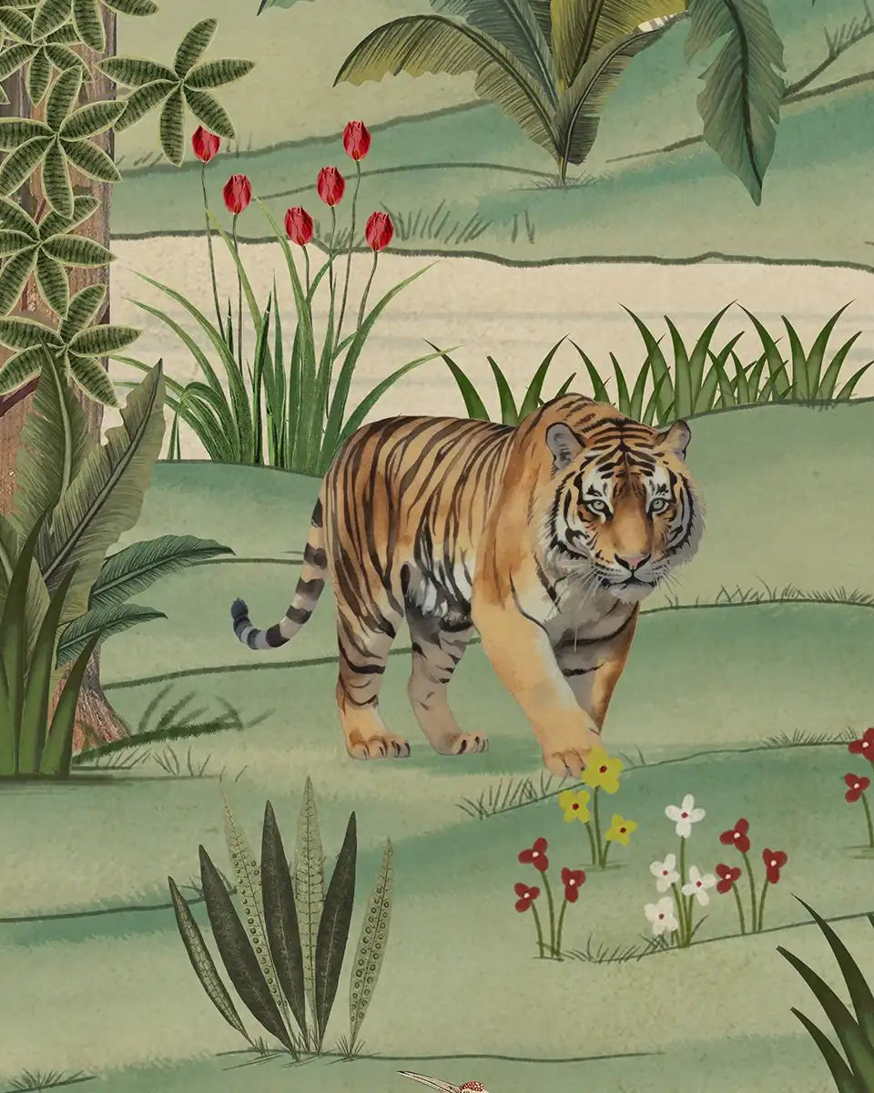 Ran Shringar Wallpaper Depicting Ranthambore Forest Designed for Walls Creamish Beige - Marble Lotus - Ran Shringar Wallpaper Depicting Ranthambore Forest Designed for Walls muddy creamish beige