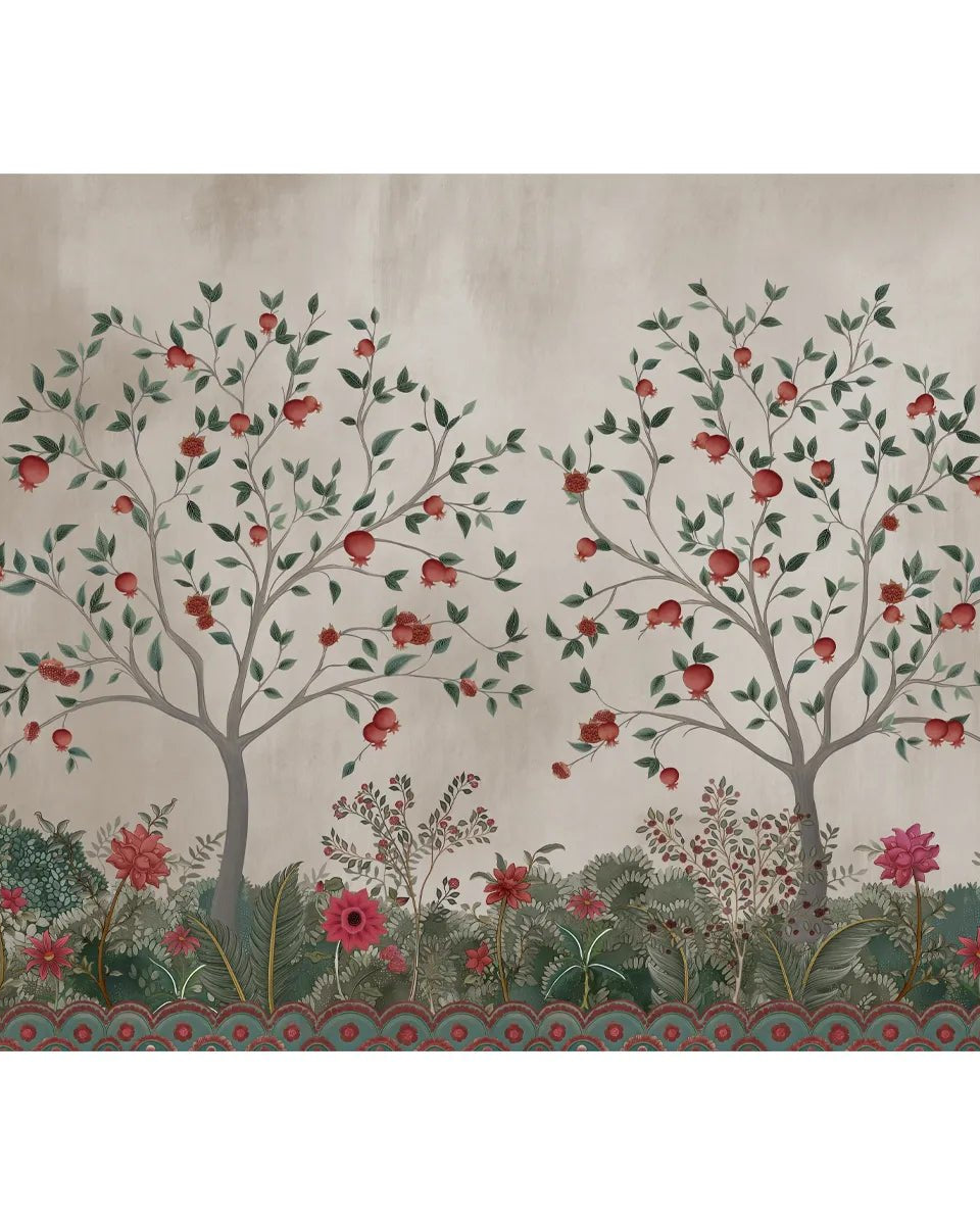 Rang Baag Indian Style Wallpaper Customised - Marble Lotus - Rang Baag Indian Style Wallpaper Customised, pomegranate, trees, flowers, art, shop