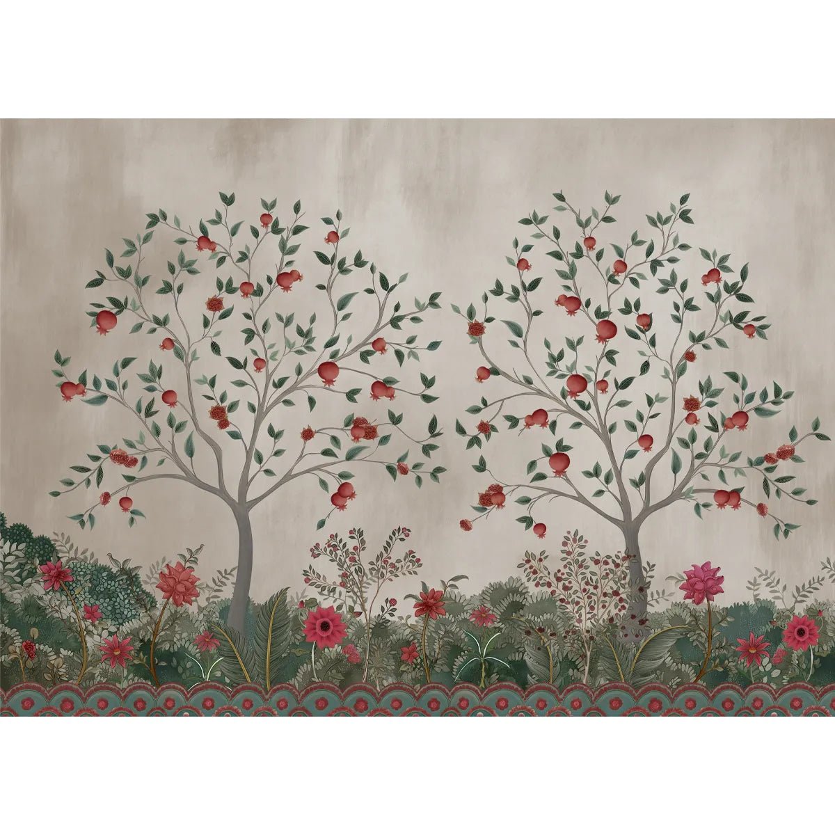 Rang Baag Indian Style Wallpaper Customised - Marble Lotus - Rang Baag Indian Style Wallpaper Customised, pomegranate, trees, flowers, art, shop