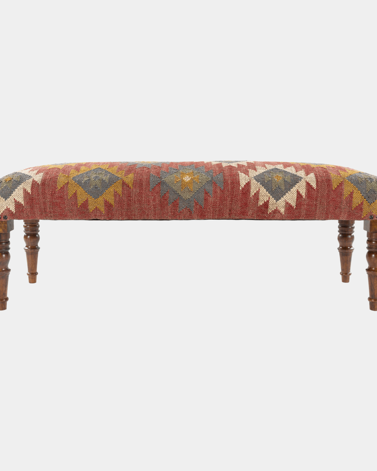Red Ikat Bench - Marble Lotus - Hand - Woven Red Ikat Wooden Bench