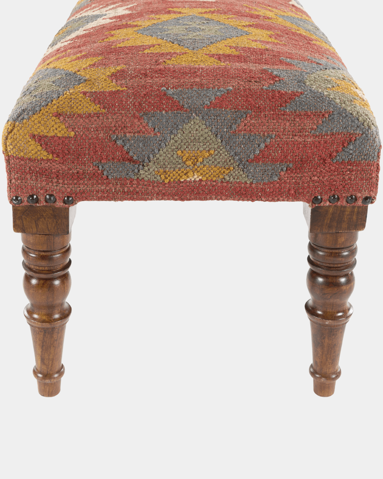 Red Ikat Bench - Marble Lotus - Hand - Woven Red Ikat Wooden Bench