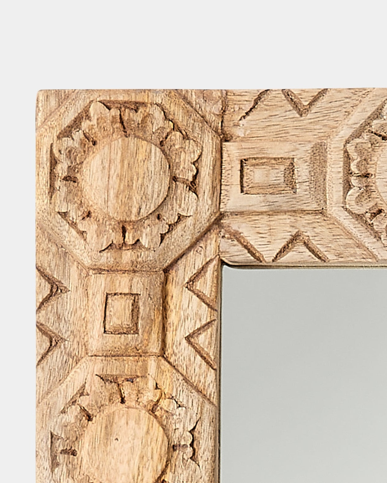 Relief Wood Carved Rectangle Mirror - Marble Lotus - Relief Wood Carved Rectangle Mirror