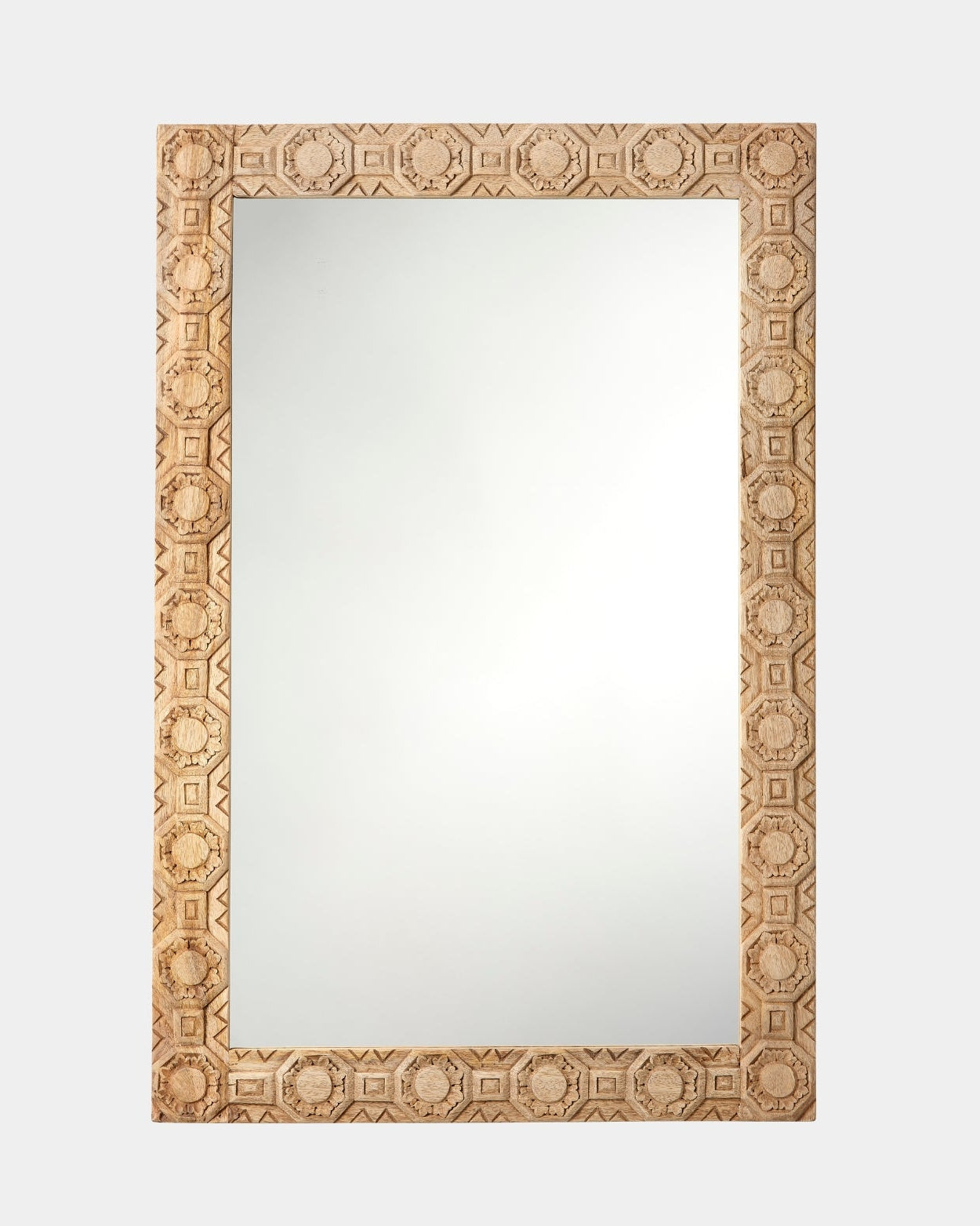 Relief Wood Carved Rectangle Mirror - Marble Lotus - Relief Wood Carved Rectangle Mirror