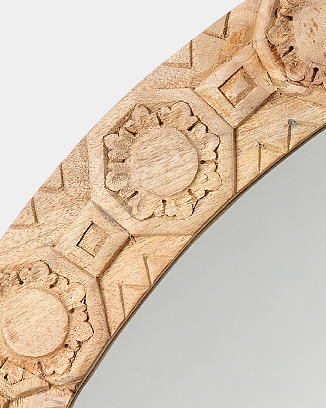 Relief Wood Carved Round Mirror - Marble Lotus - Relief Wood Carved Round Mirror