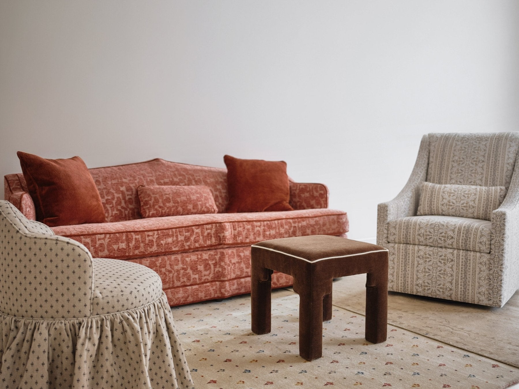 Royal Raj 3 Seater Sofa Patterned Brick Red - Marble Lotus - Royal Raj 3 Seater Sofa Patterned Brick Red