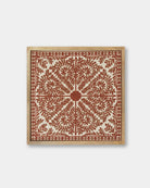 Rust Framed Suzani Textile 16x16" - Marble Lotus - Suzani Textile | Red Framed Textile Art 16x16"