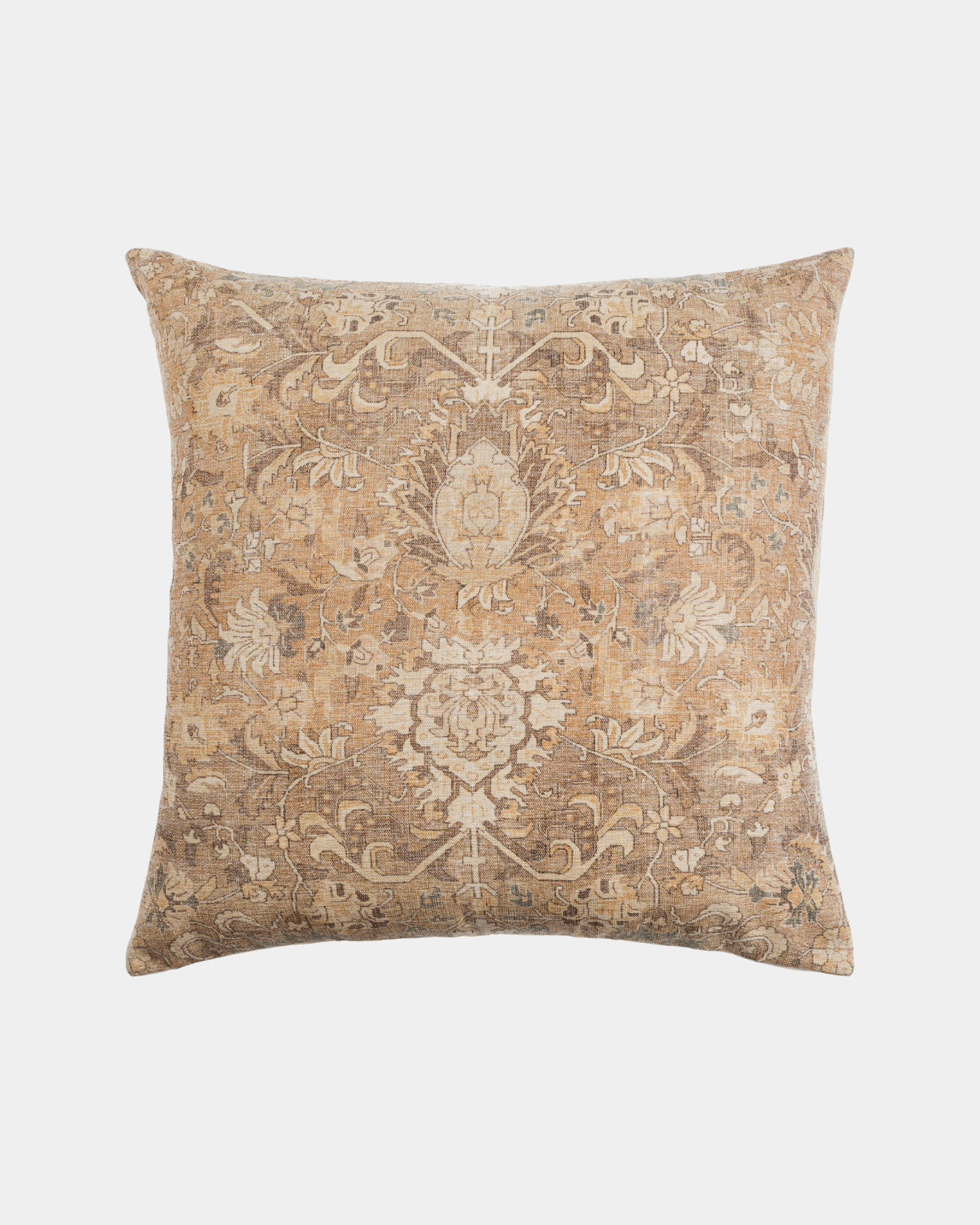 Rustic Ivory Brocade Cotton Pillow - Marble Lotus - Brown Brocade Cotton Pillow