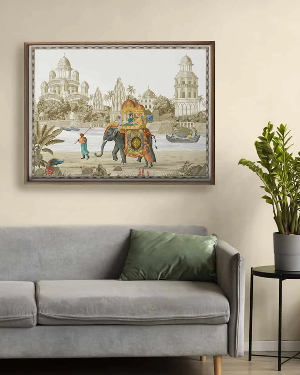 Safar Vintage Indian Painting Wall Art Frameless Digital Print Poster 36 x 48 inches - Marble Lotus - Safar Vintage Indian Painting Wall Art Digital Print Poster 36 x 48 inches Wall Art for Living Room Decor Wall Art