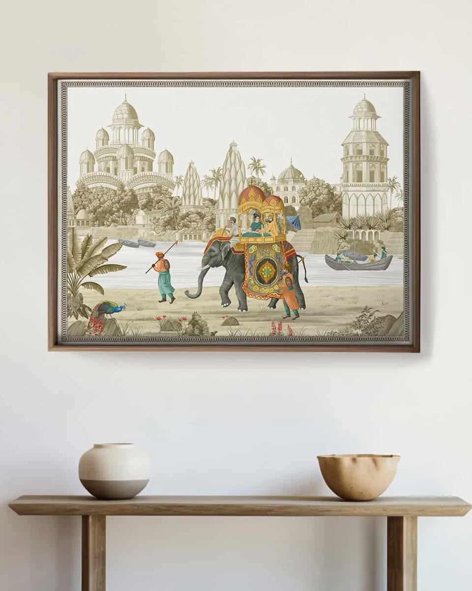 Safar Vintage Indian Painting Wall Art Frameless Digital Print Poster 36 x 48 inches - Marble Lotus - Safar Vintage Indian Painting Wall Art Digital Print Poster 36 x 48 inches Wall Art for Living Room Decor Wall Art