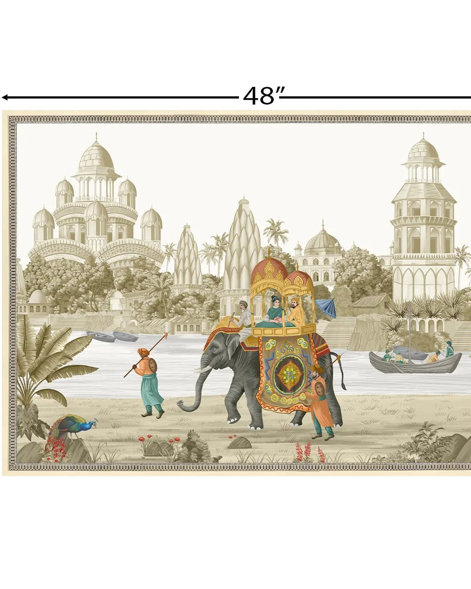 Safar Vintage Indian Painting Wall Art Frameless Digital Print Poster 36 x 48 inches - Marble Lotus - Safar Vintage Indian Painting Wall Art Digital Print Poster 36 x 48 inches Wall Art for Living Room Decor Wall Art