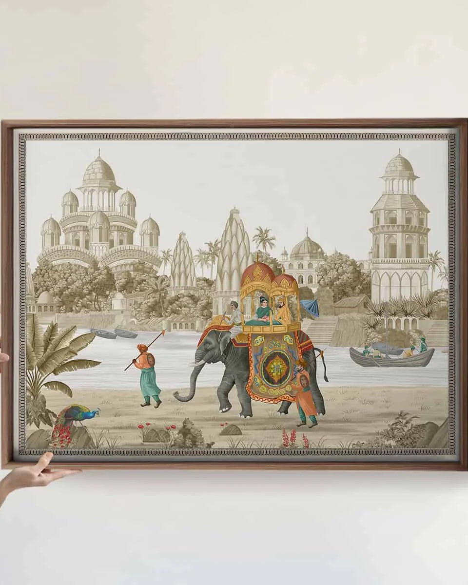 Safar Vintage Indian Painting Wall Art Frameless Digital Print Poster 36 x 48 inches - Marble Lotus - Safar Vintage Indian Painting Wall Art Digital Print Poster 36 x 48 inches Wall Art for Living Room Decor Wall Art