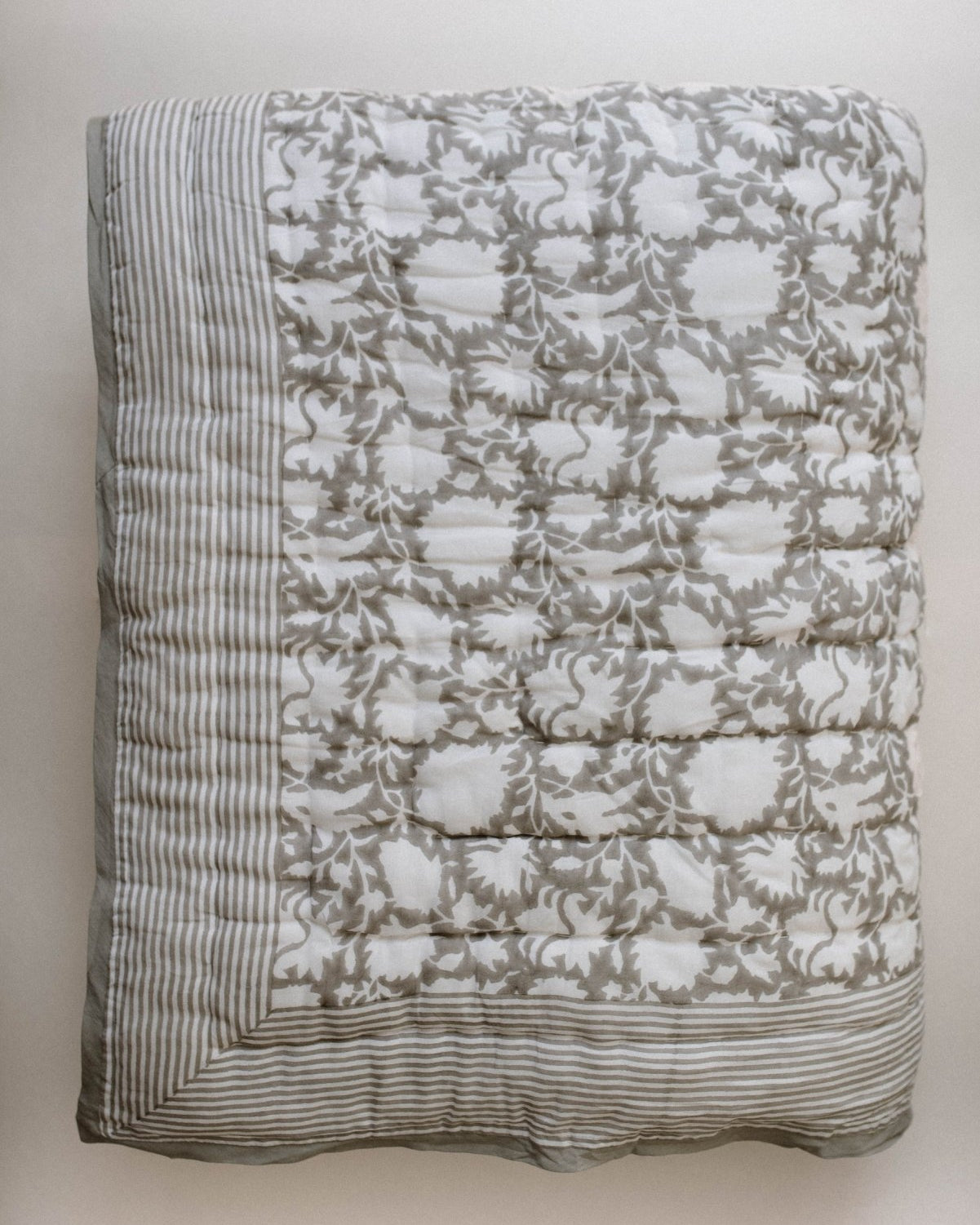 Sage Grey Block Printed Quilt - Marble Lotus - Sage Grey Block Printed Quilt
