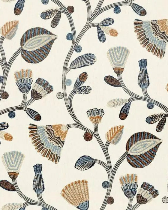 Scalloped Lotus Ottoman Floral Embroidered - Marble Lotus - Scalloped Lotus Ottoman Floral Embroidered