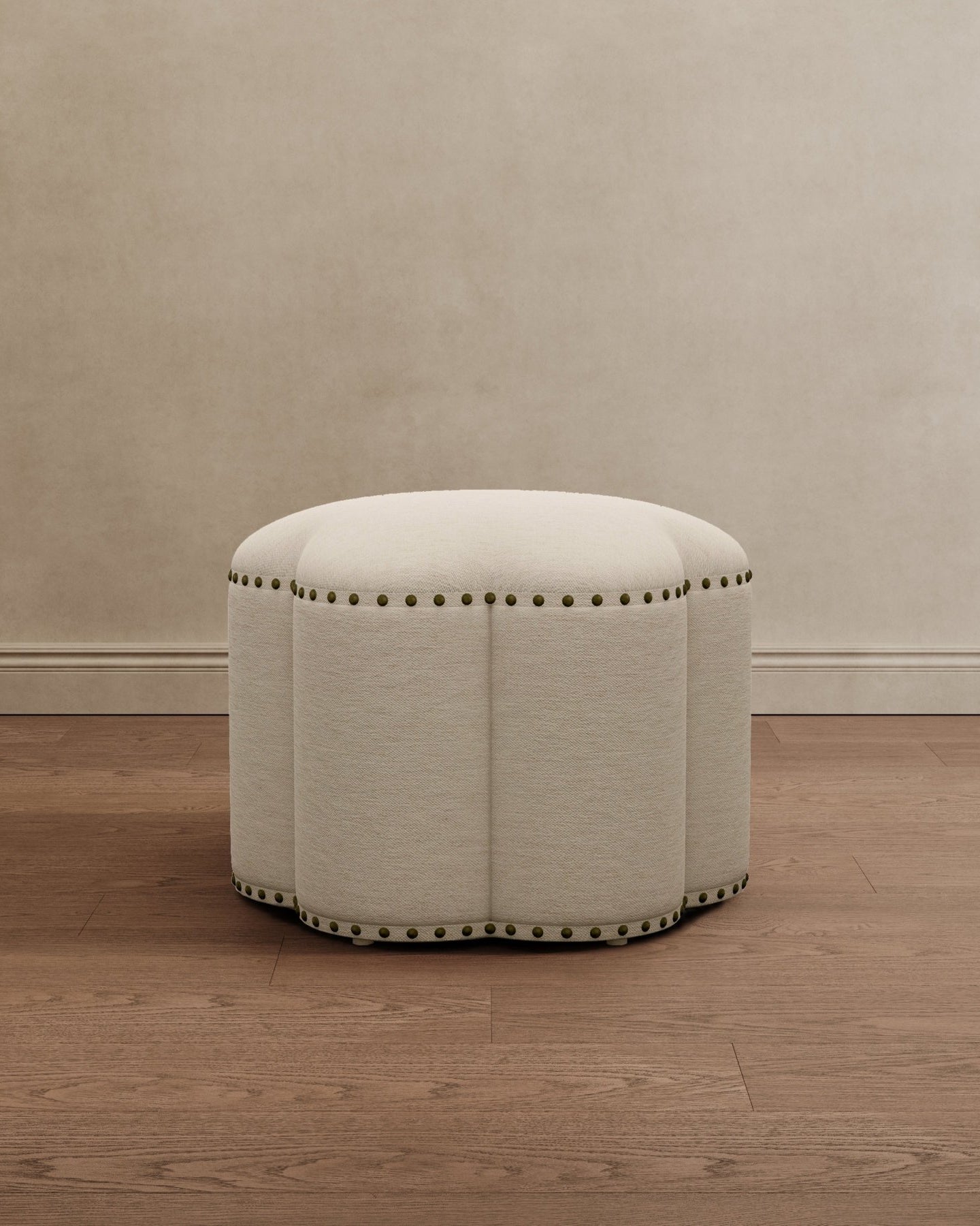 Scalloped Lotus Ottoman Off White - Marble Lotus - Scalloped Lotus Ottoman Off White
