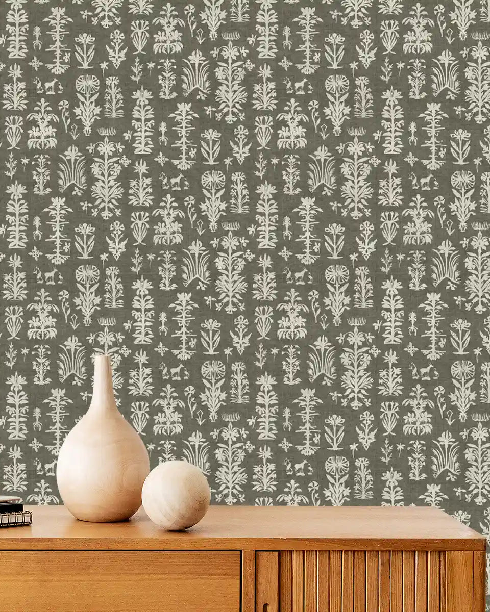 Serene Abstract Mood Dusky Green Color Room Wallcovering - Marble Lotus - Serene Abstract Mood Dusky Green Color Room Wallcovering