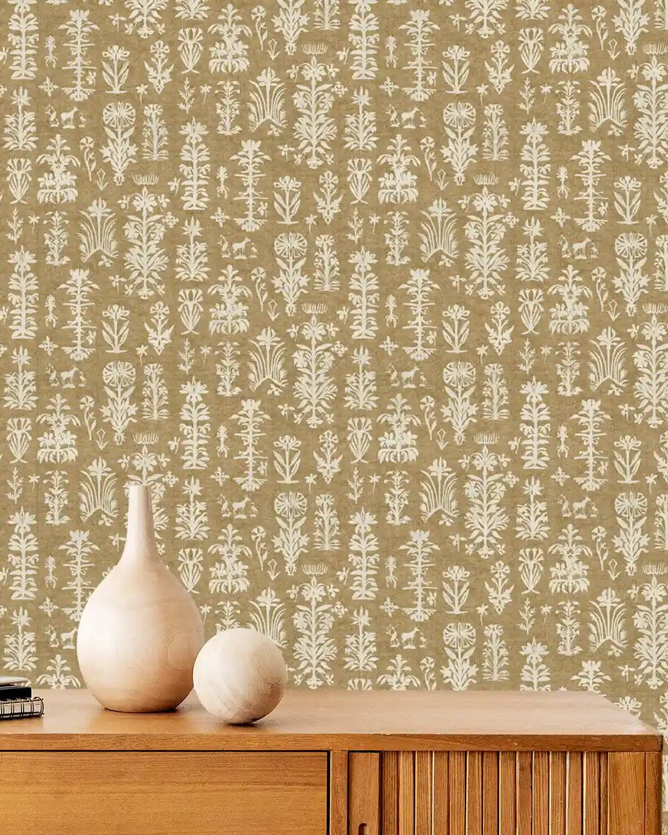 Serene Abstract Mood Mustard Color Room Wallcovering - Marble Lotus - Serene Abstract Mood Mustard Color Room Wallcovering