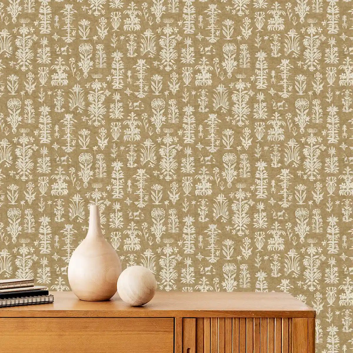 Serene Abstract Mood Mustard Color Room Wallcovering - Marble Lotus - Serene Abstract Mood Mustard Color Room Wallcovering