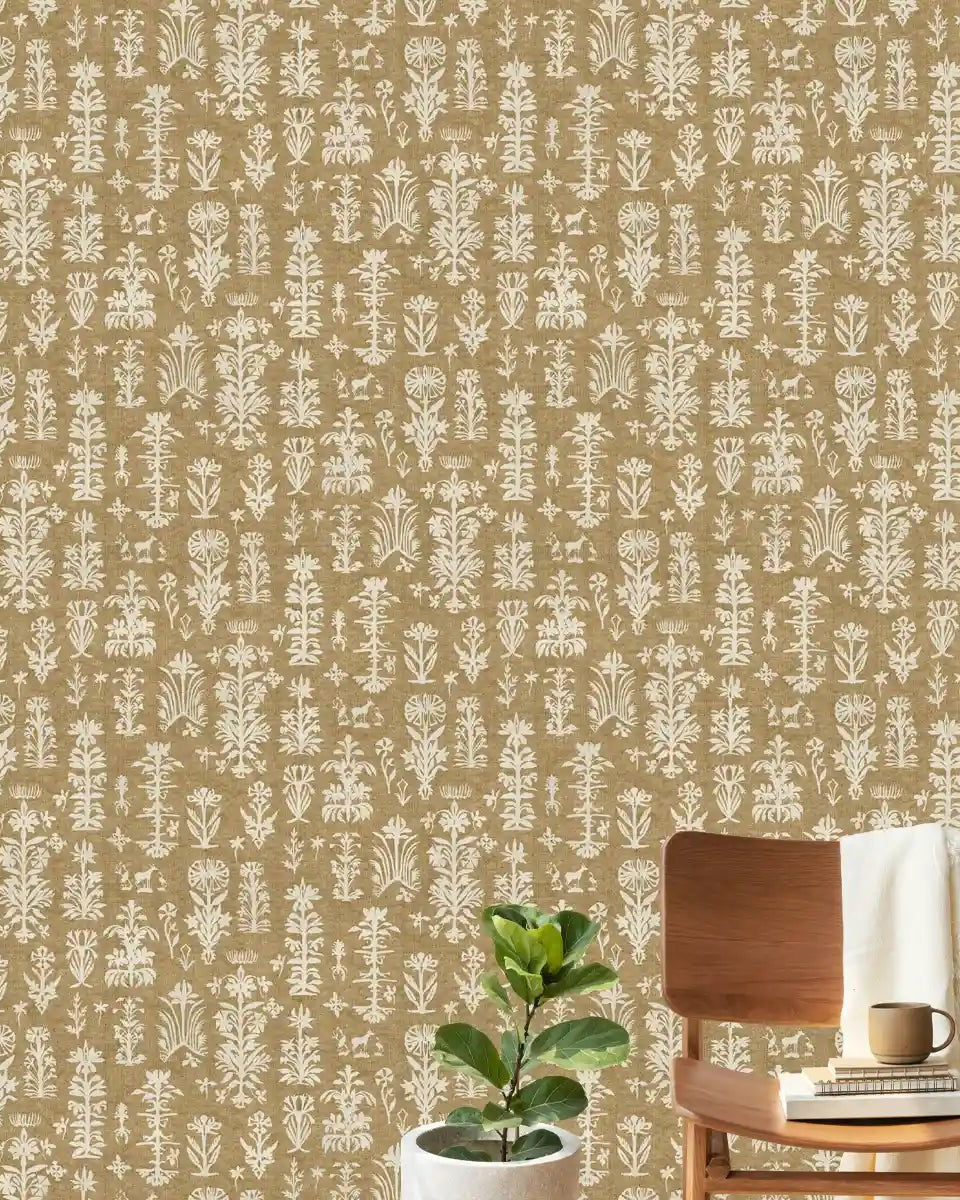 Serene Abstract Mood Mustard Color Room Wallcovering - Marble Lotus - Serene Abstract Mood Mustard Color Room Wallcovering