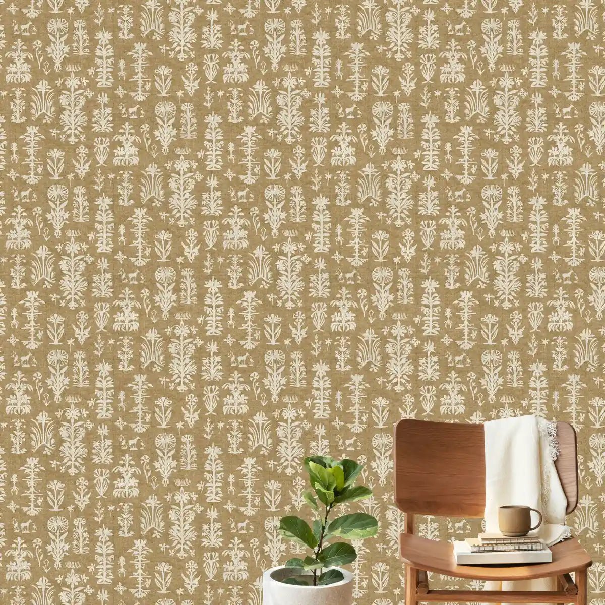 Serene Abstract Mood Mustard Color Room Wallcovering - Marble Lotus - Serene Abstract Mood Mustard Color Room Wallcovering