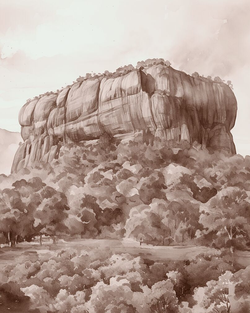 Sigiriya, Sri Lanka | Watercolor Fine Art Giclée Print - Marble Lotus - Sigiriya Rock Fortress Sri Lanka Print