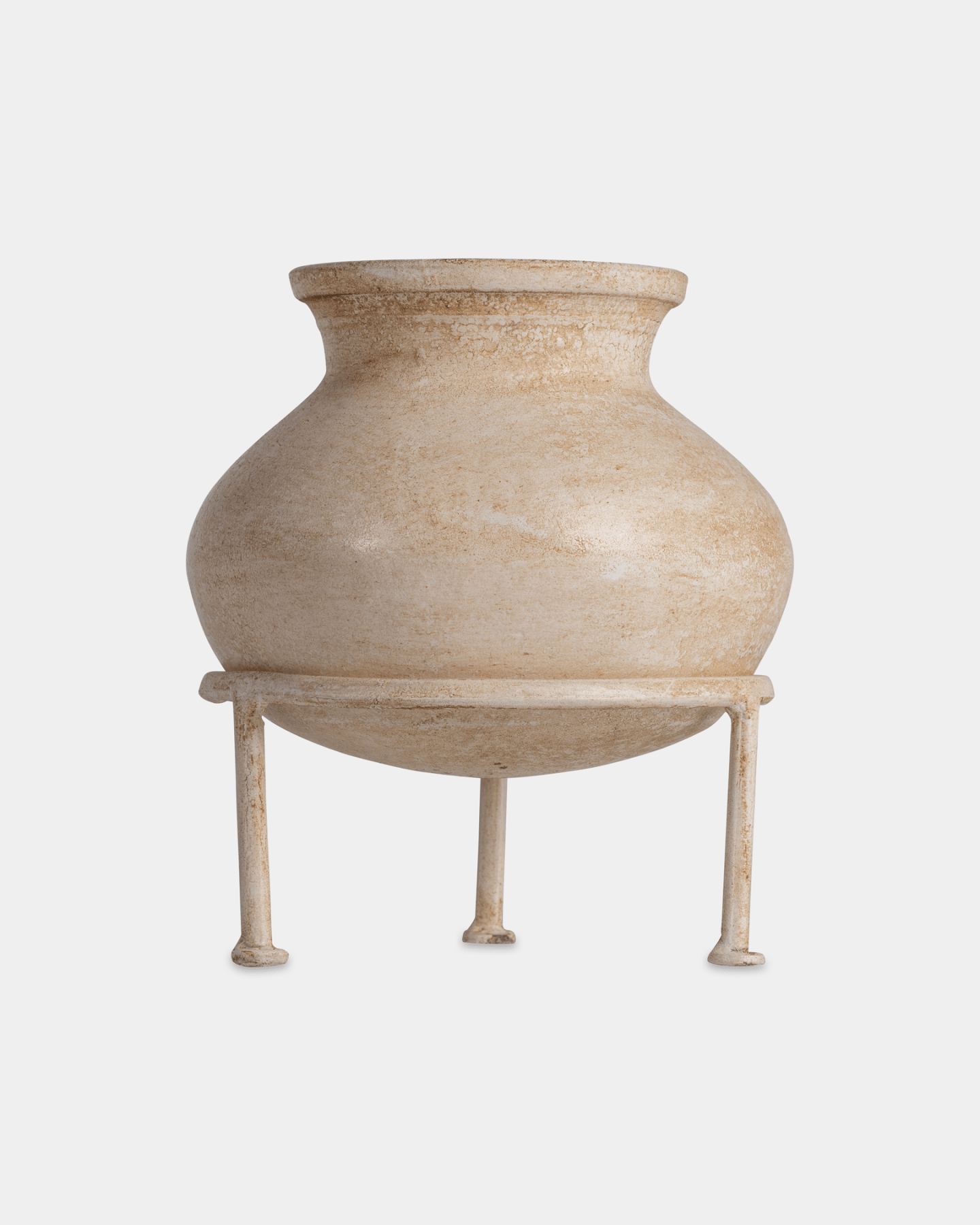 Small Chaand Clay Pot (6"x8") - Marble Lotus - Small Chaand Clay Pot (6"x8") - Marble Lotus - White Clay Pot with Iron Stand 6x8