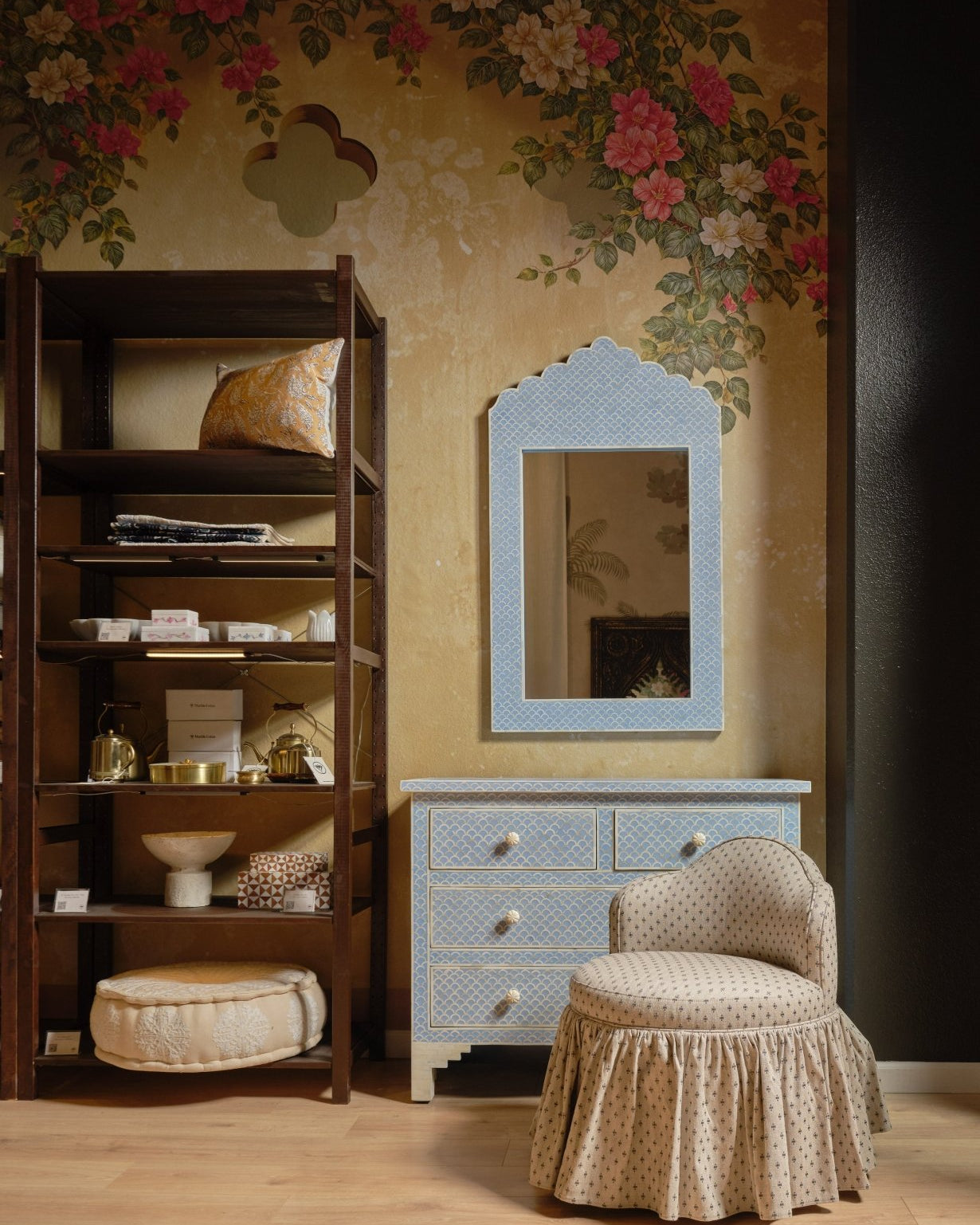 Sona Princess Vanity Stool Dotted Beige - Marble Lotus - Sona Princess Vanity Stool Dotted Beige