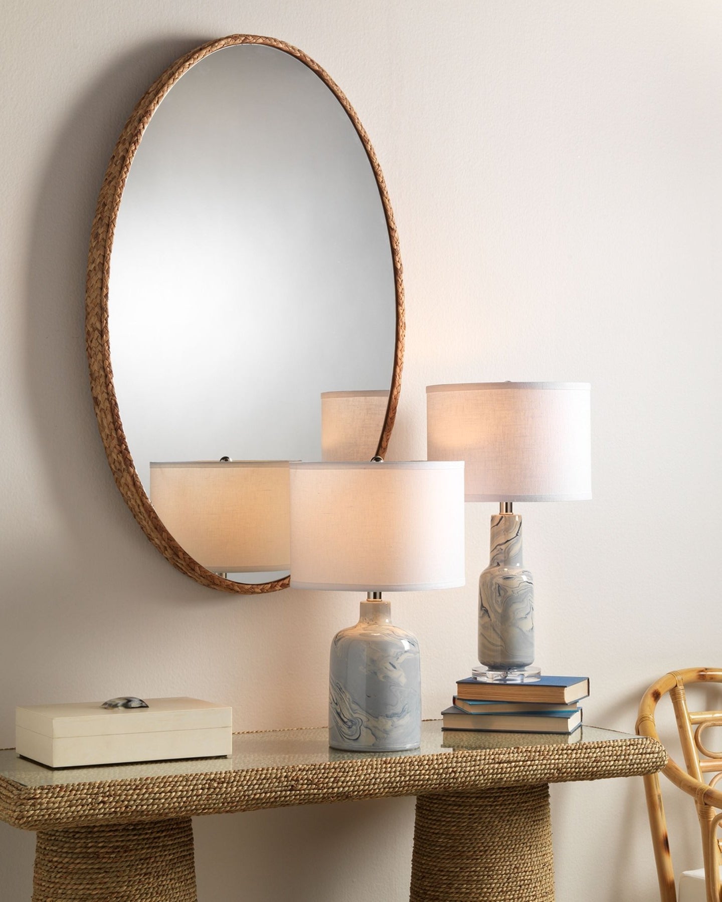 Sparrow Braided Oval Mirror - Marble Lotus - Braided Oval Mirror