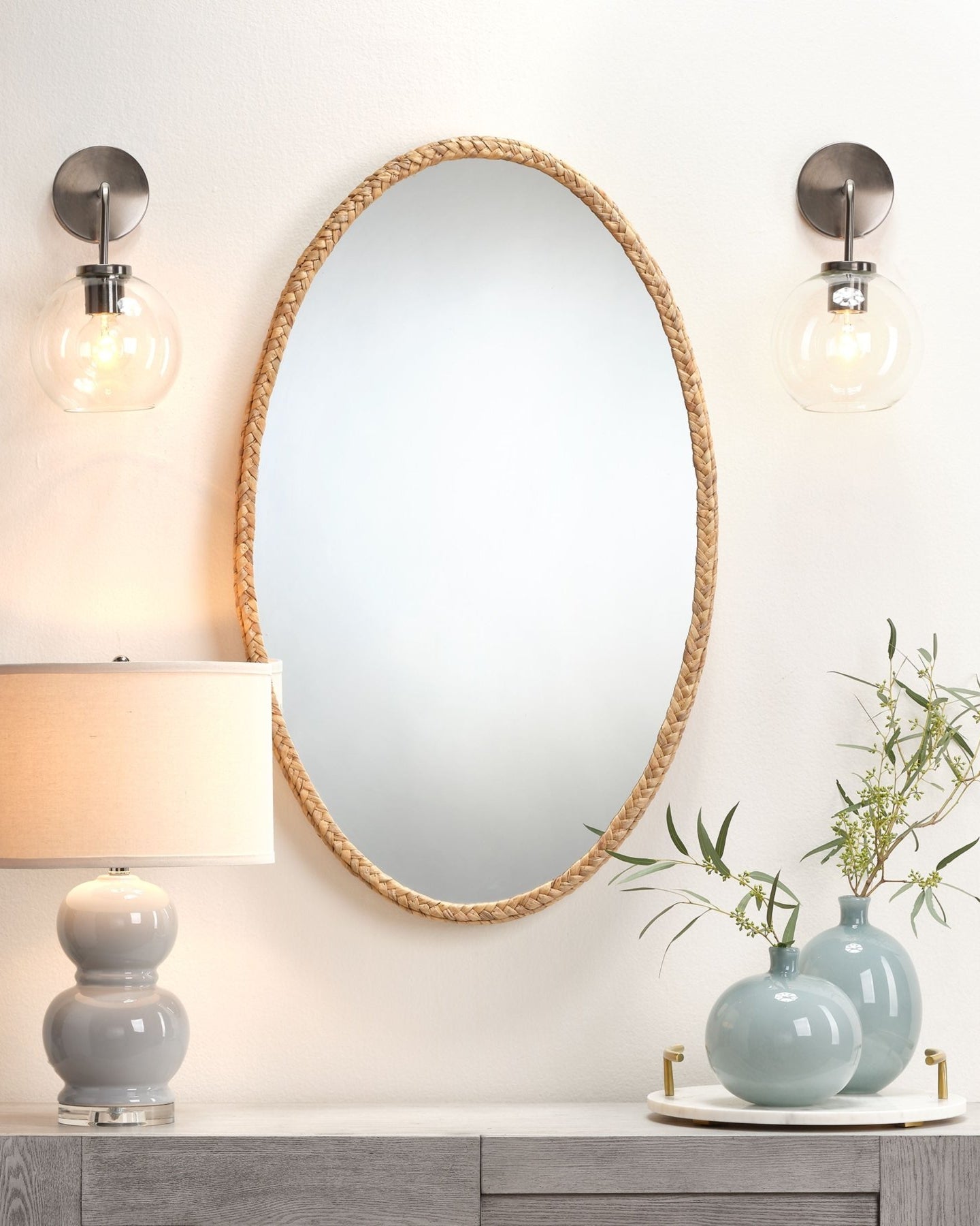 Sparrow Braided Oval Mirror - Marble Lotus - Braided Oval Mirror