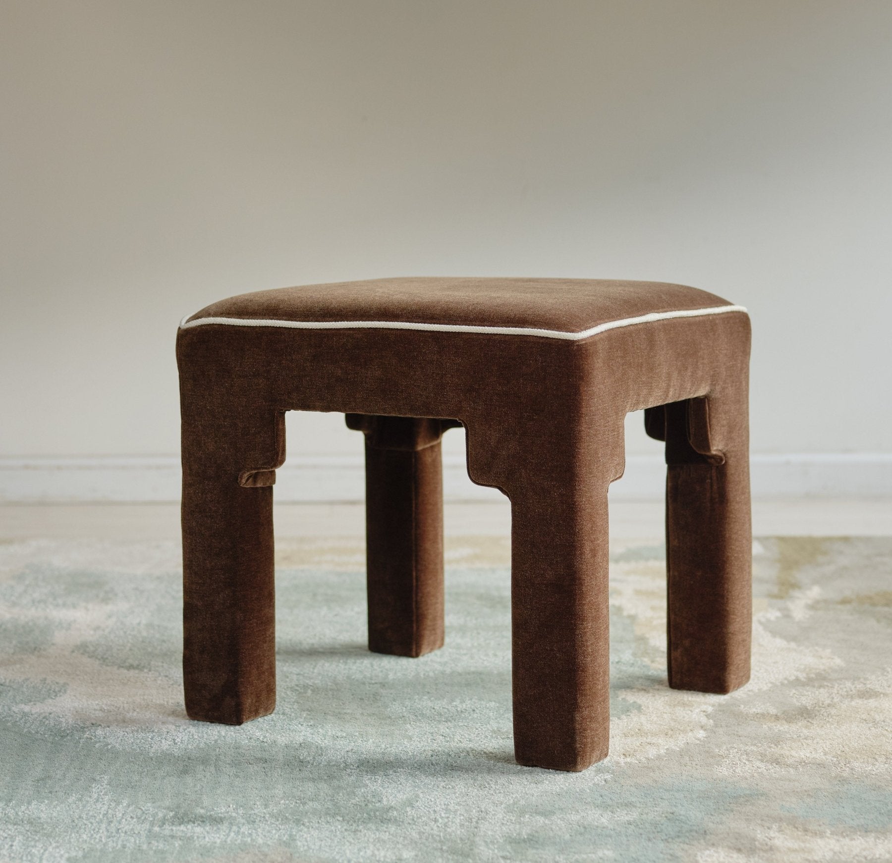 Square Step Arch Ottoman Dark Brown Velvet - Marble Lotus - Square Step Arch Ottoman Dark Brown Velvet