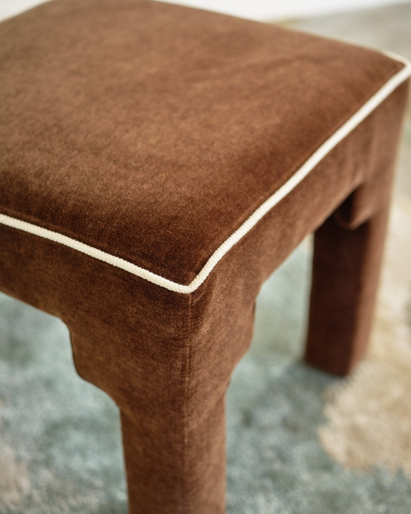 Square Step Arch Ottoman Dark Brown Velvet - Marble Lotus - Square Step Arch Ottoman Dark Brown Velvet