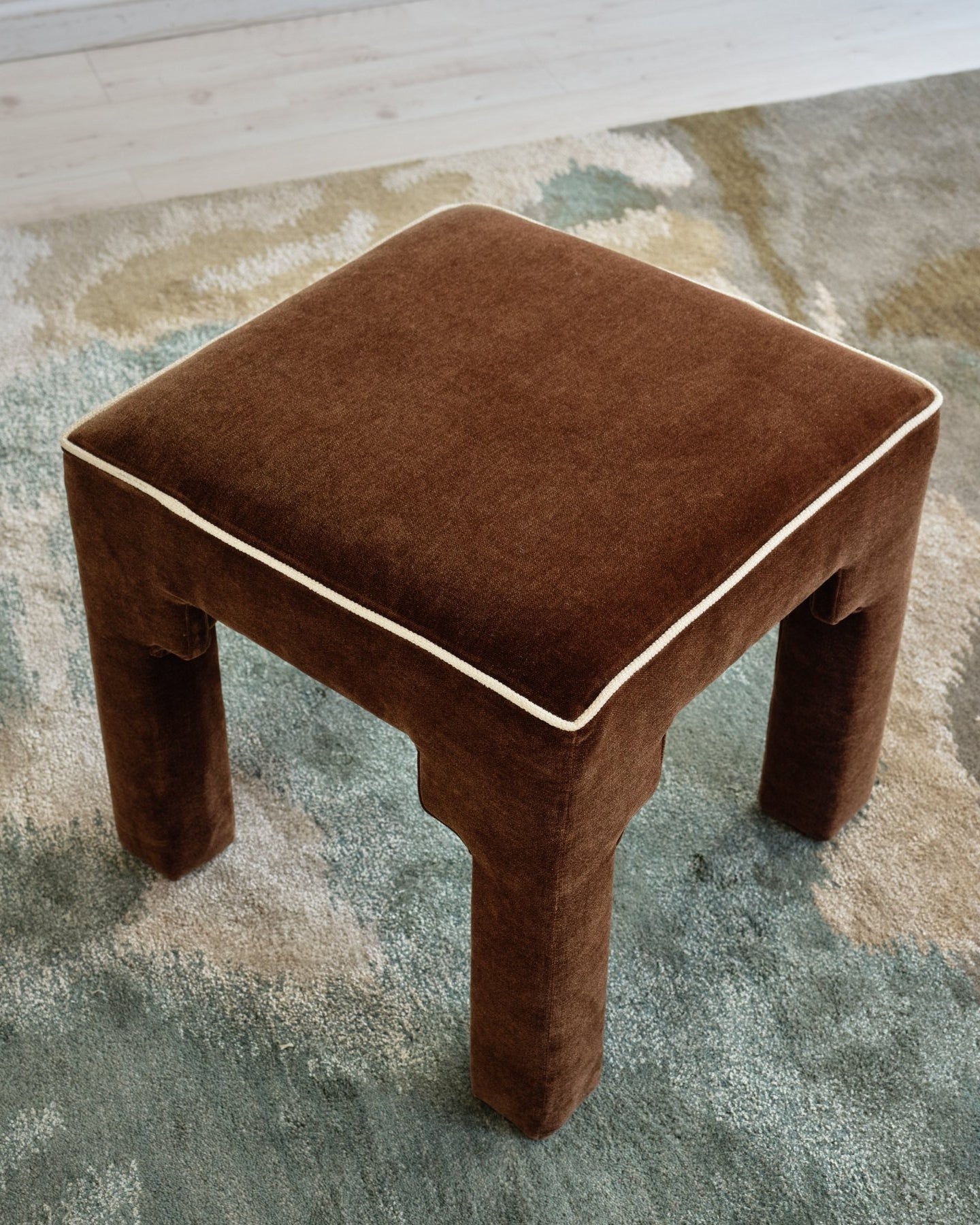 Square Step Arch Ottoman Dark Brown Velvet - Marble Lotus - Square Step Arch Ottoman Dark Brown Velvet