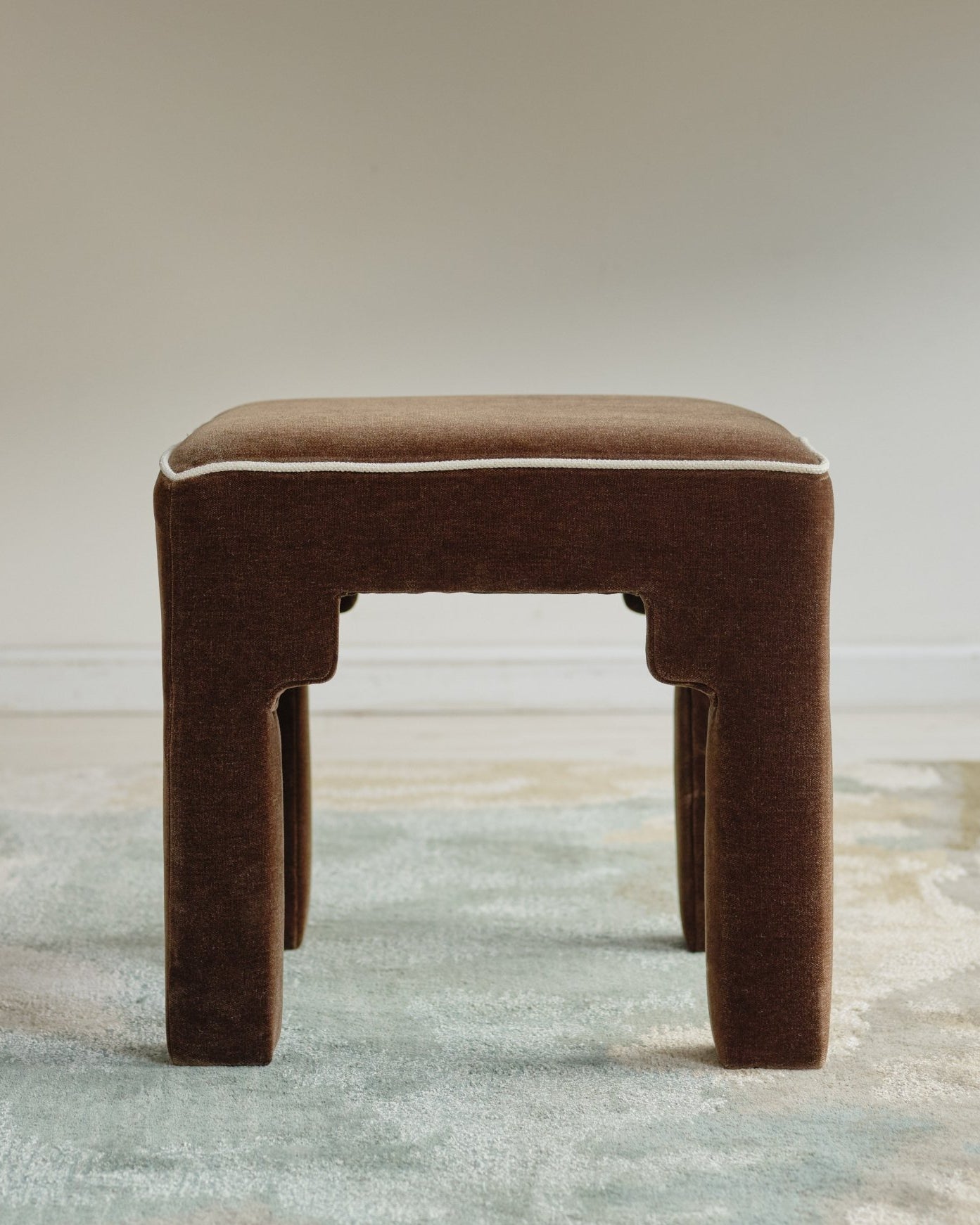 Square Step Arch Ottoman Dark Brown Velvet - Marble Lotus - Square Step Arch Ottoman Dark Brown Velvet