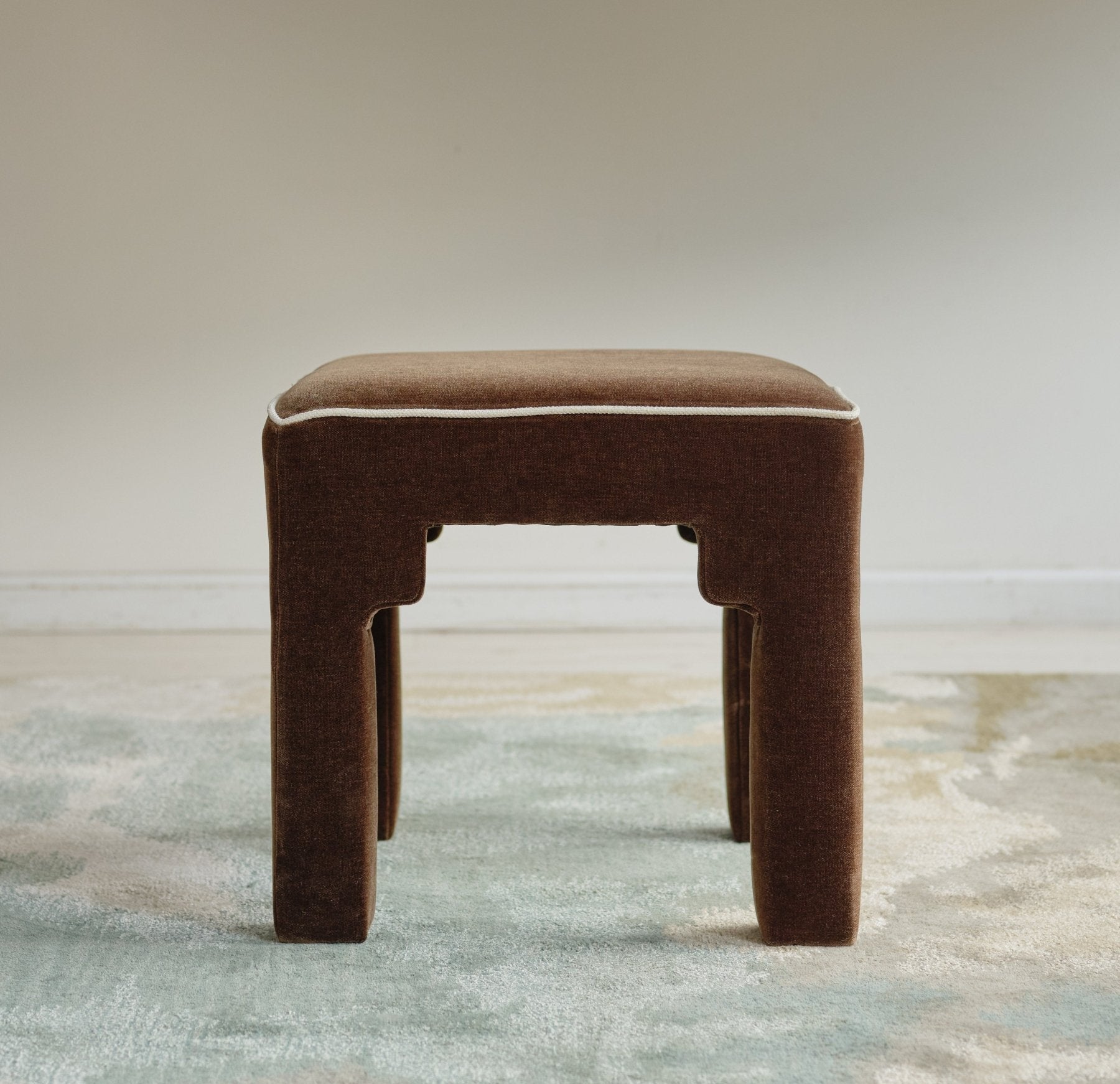 Square Step Arch Ottoman Dark Brown Velvet - Marble Lotus - Square Step Arch Ottoman Dark Brown Velvet
