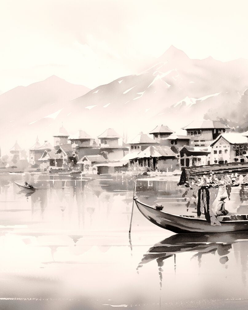 Srinagar, Kashmir | Watercolor Fine Art Giclée Print - Marble Lotus - Kashmir Design Wall Art