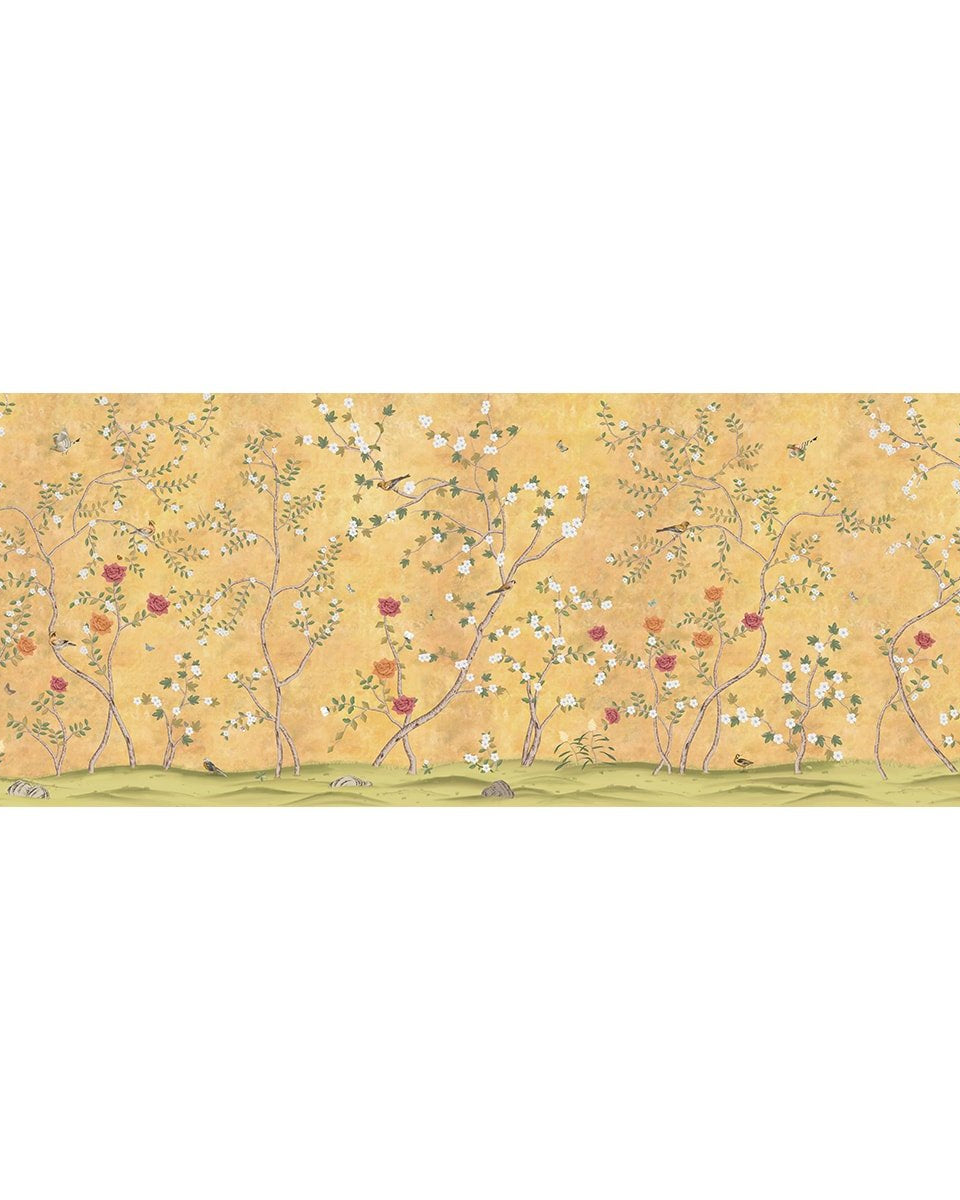 Sunset Serenade, Golden Chinoiserie Wallpaper Design - Marble Lotus - Sunset Serenade, Golden Chinoiserie Wallpaper Design