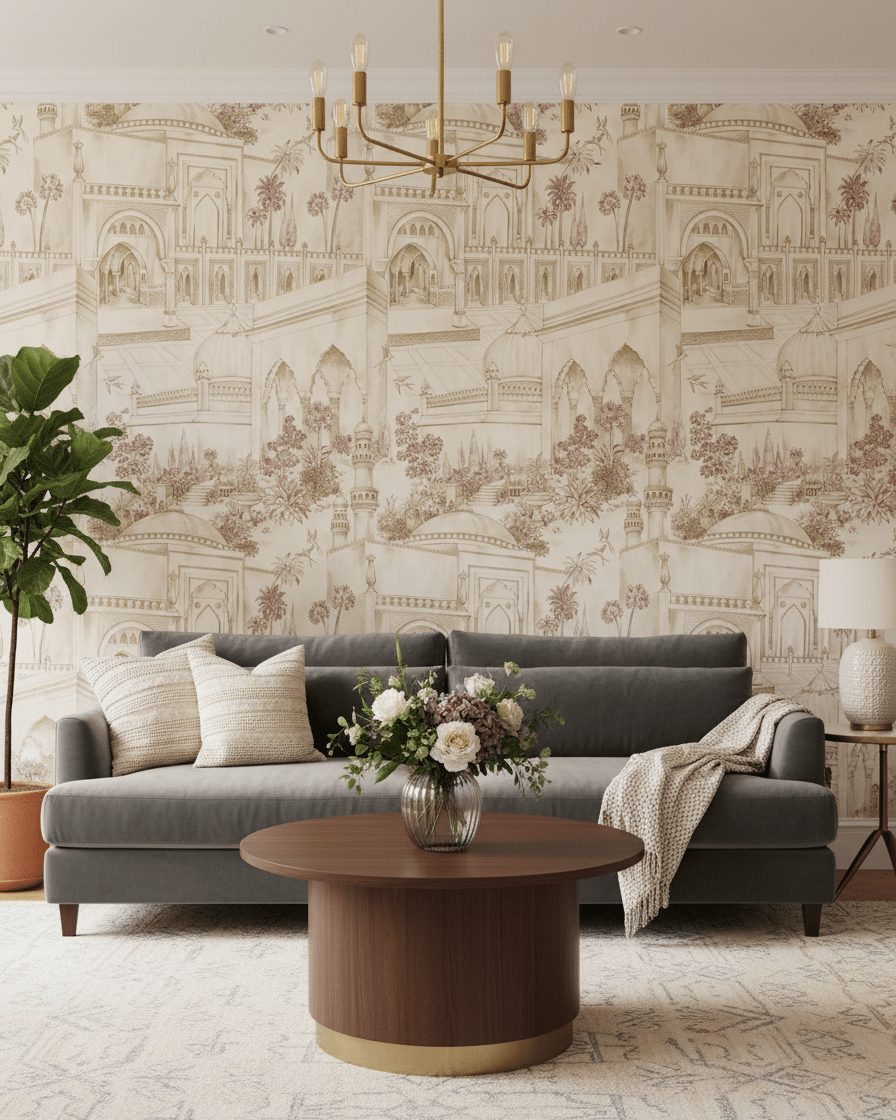 TAJ Gardens - Beige - Marble Lotus - TAJ Gardens - Beige