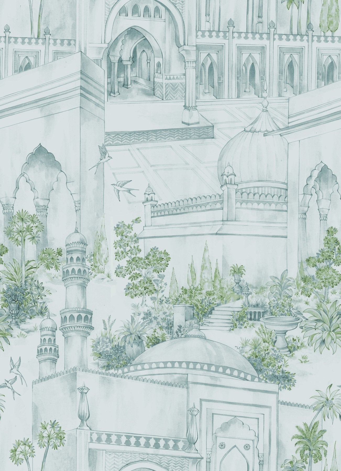 TAJ Gardens - Steel Blue - Marble Lotus - TAJ Gardens - Steel Blue