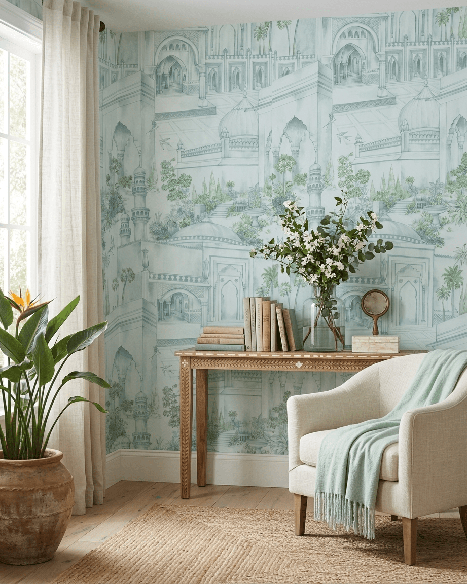 Taj Gardens – Steel Blue - Marble Lotus - Taj Gardens – Steel Blue