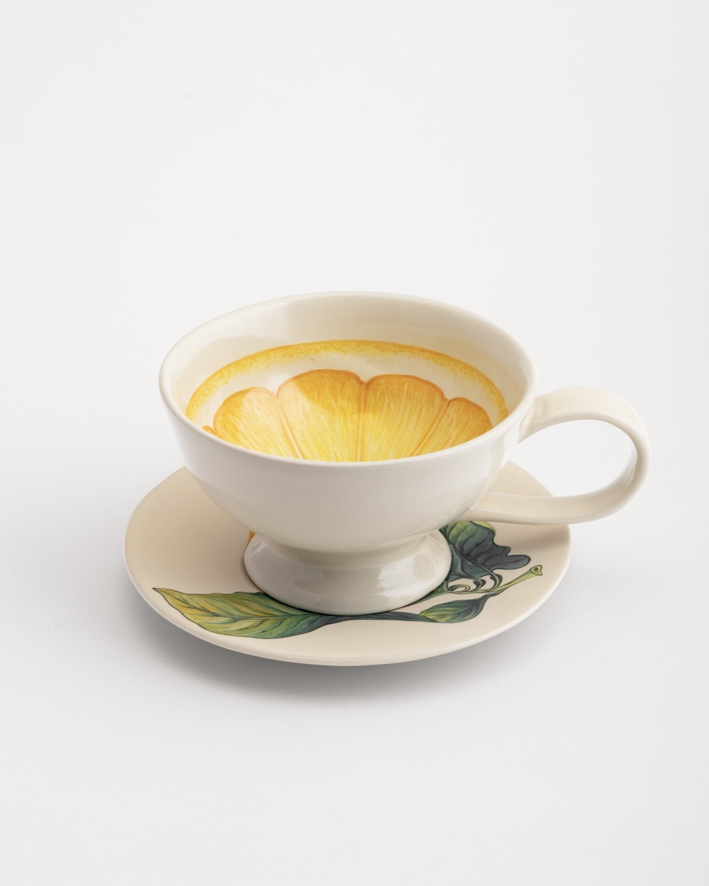 Tea Cup and Saucer Large Lemon - Marble Lotus - Tea Cup and Saucer Large Lemon
