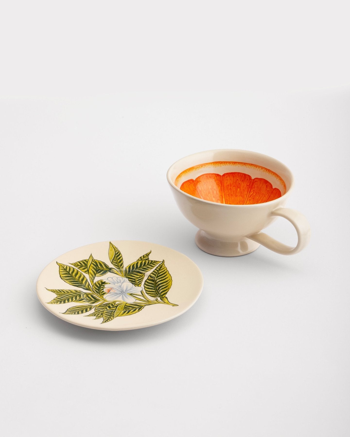 Tea Cup and Saucer Large Orange - Marble Lotus - Tea Cup and Saucer Large Orange
