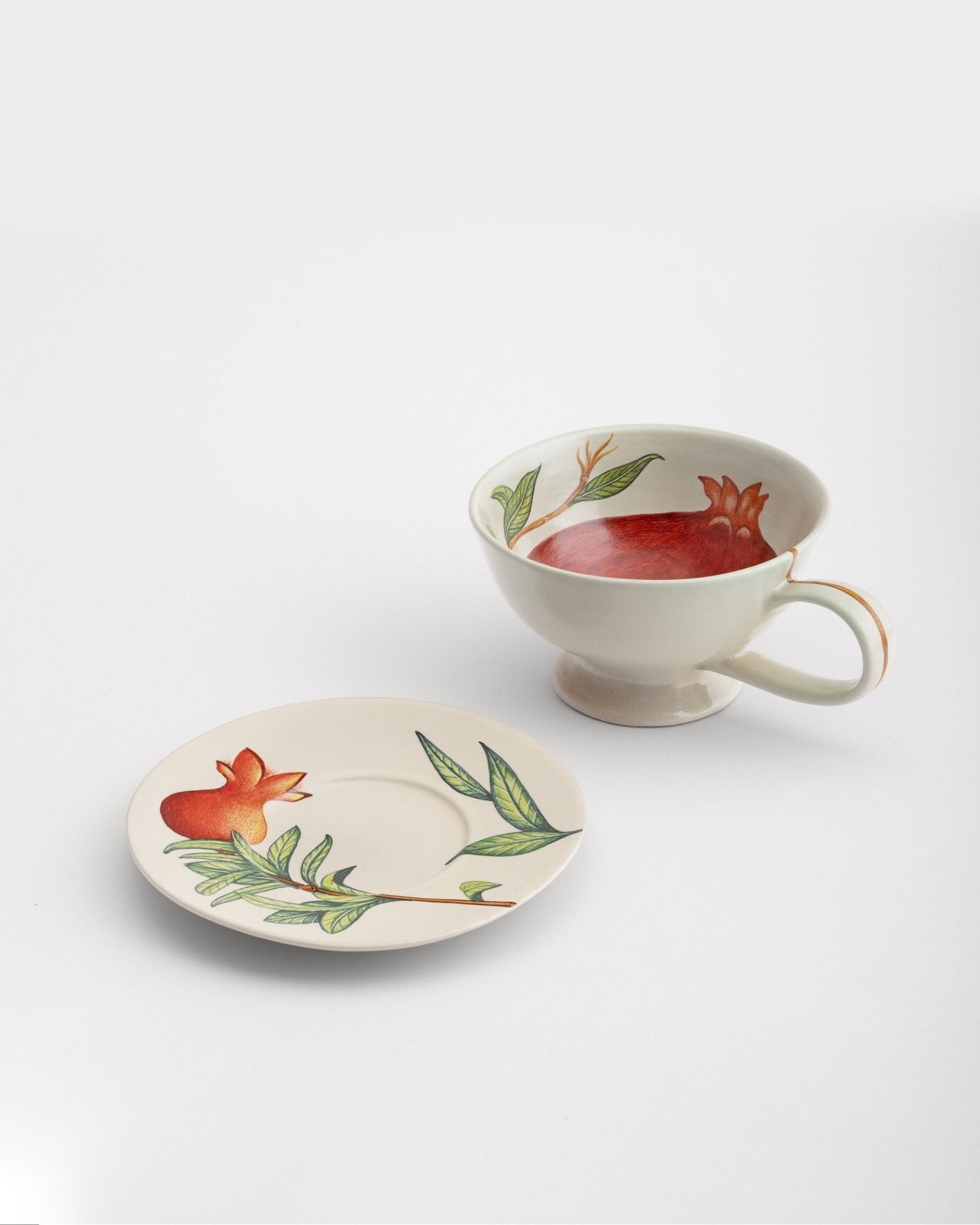 Tea Cup and Saucer Large Pomegranate - Marble Lotus - Tea Cup and Saucer Large Blue Pomegranate