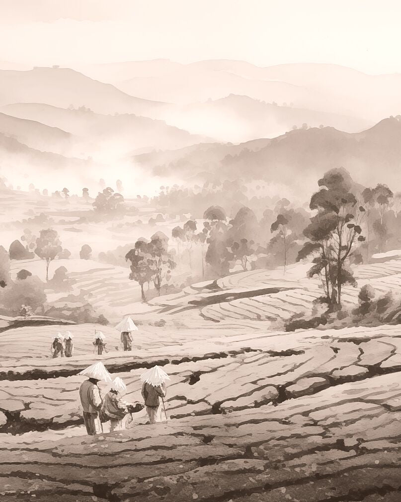 Tea Plantations, Assam | Watercolor Fine Art Giclée Print - Marble Lotus - Assam Design for Exotic Touch