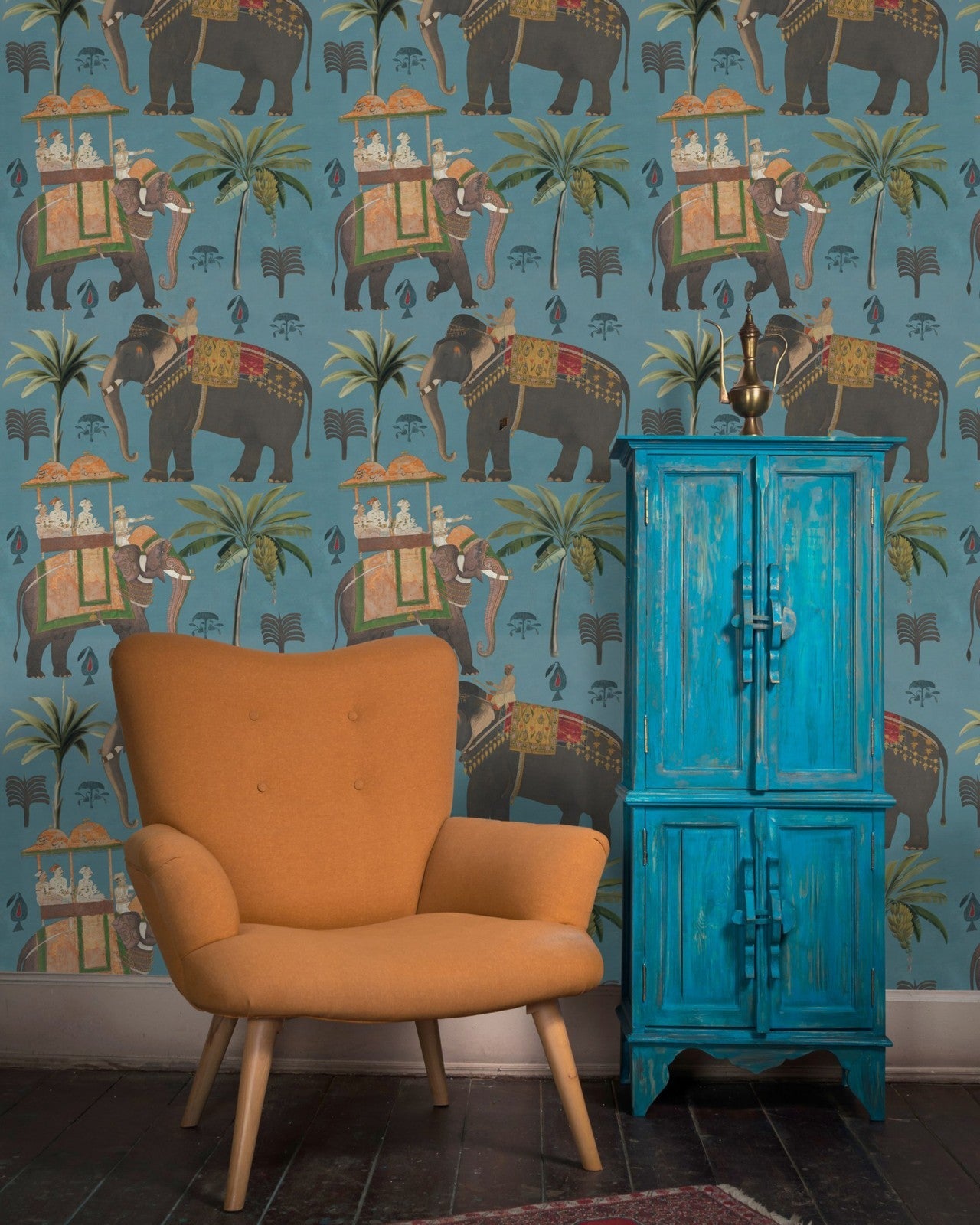 THE PROCESSION Blue Wallpaper - Marble Lotus - Procession Blue Design for Unique Decor