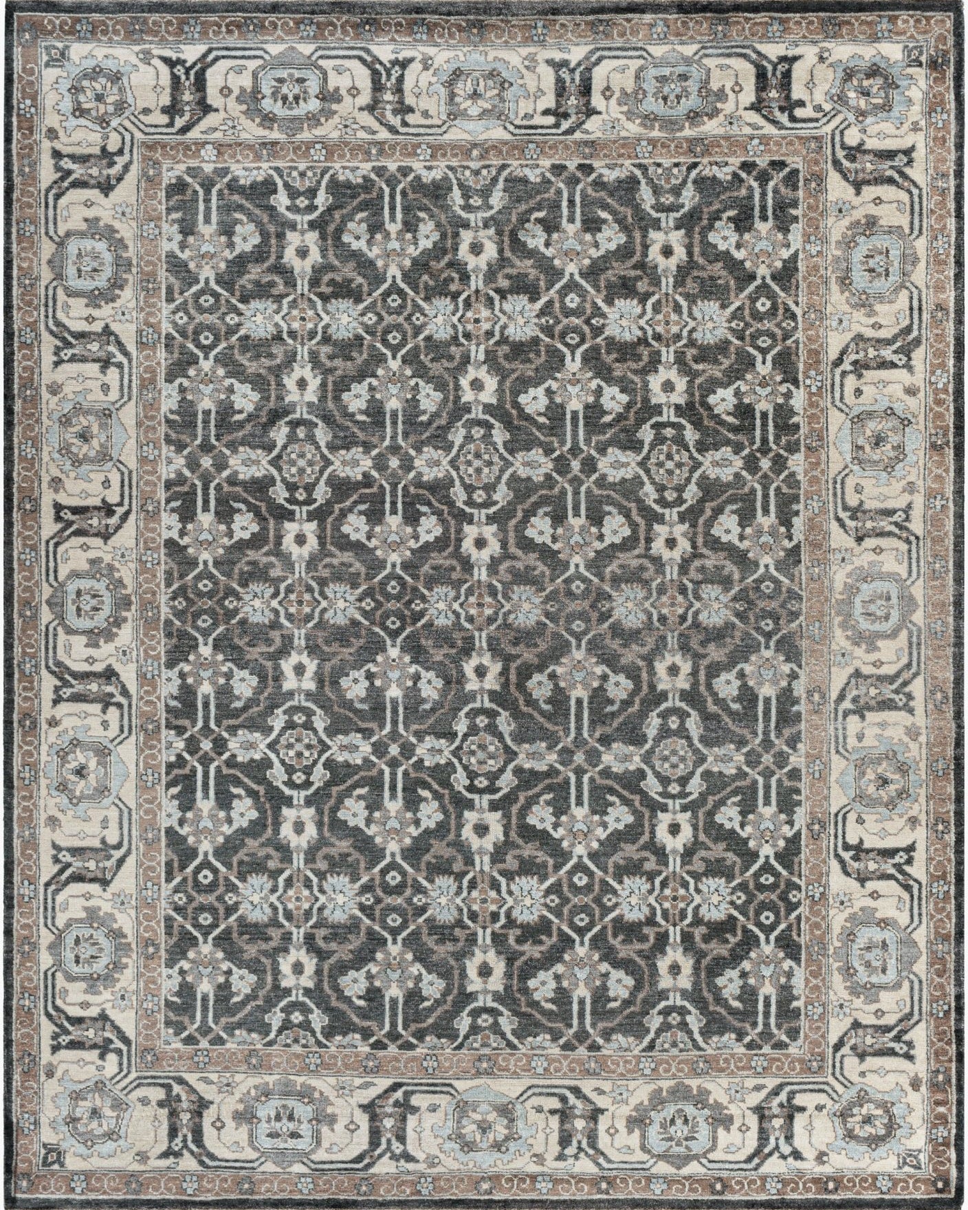 Theodora Black Handmade Rug - Marble Lotus - Theodara Black Handmade Rug