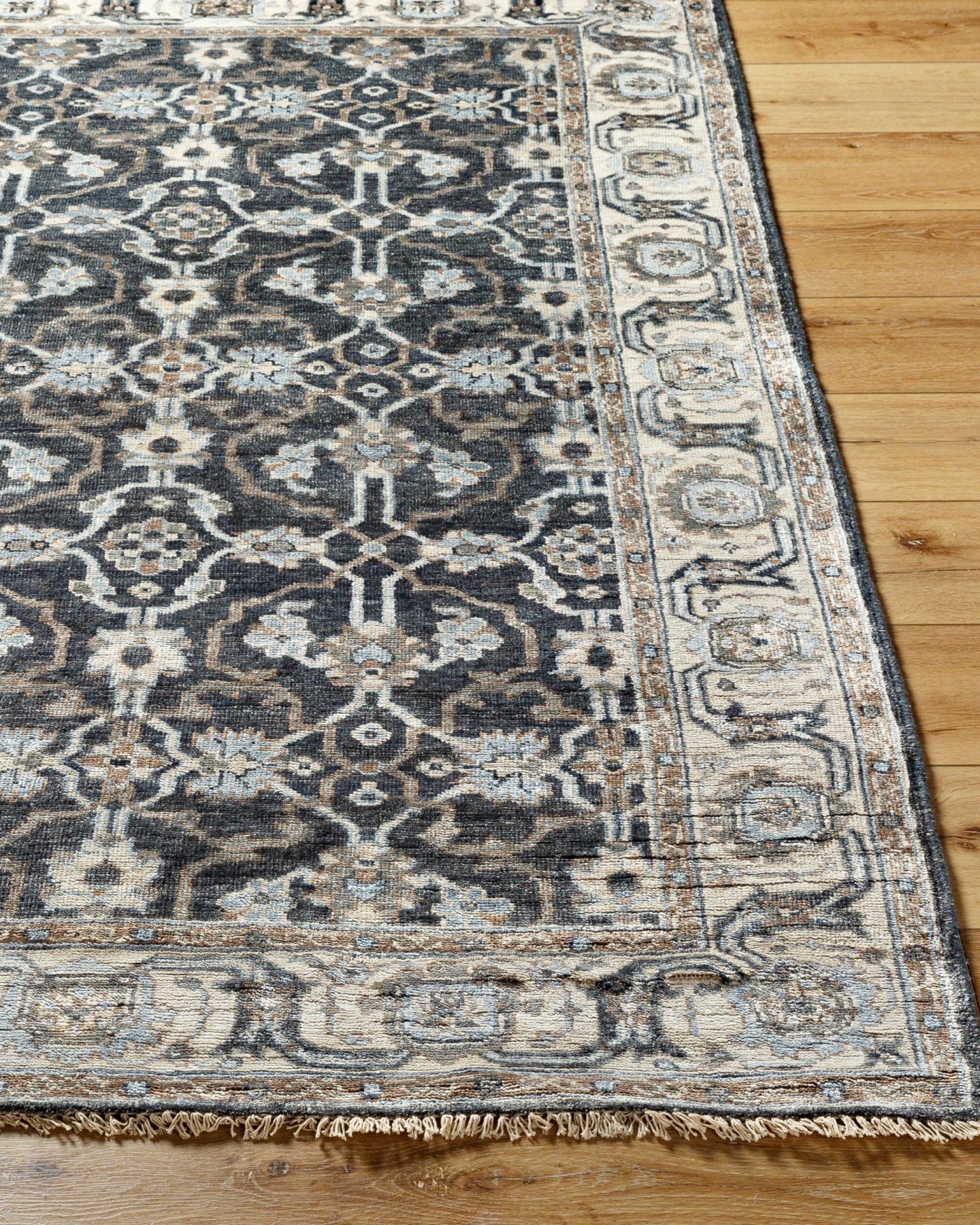 Theodora Black Handmade Rug - Marble Lotus - Theodara Black Handmade Rug