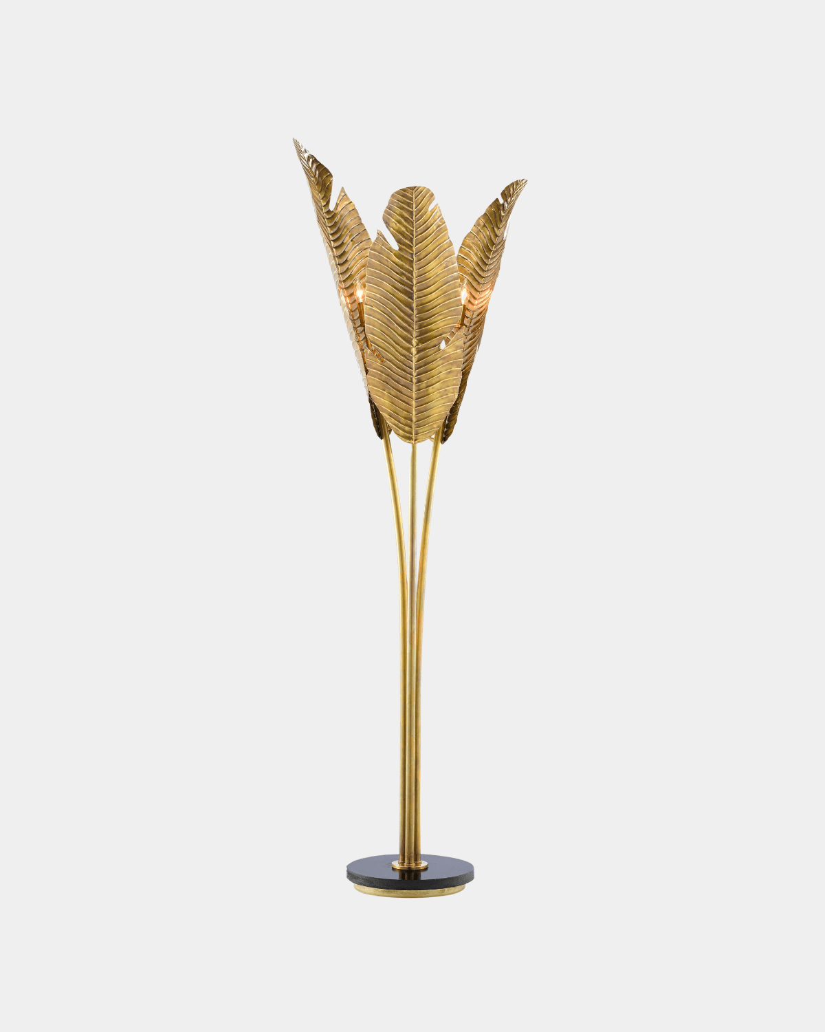 Tropical Large Brass Floor Lamp - Marble Lotus - Tropical Large Brass Floor Lamp